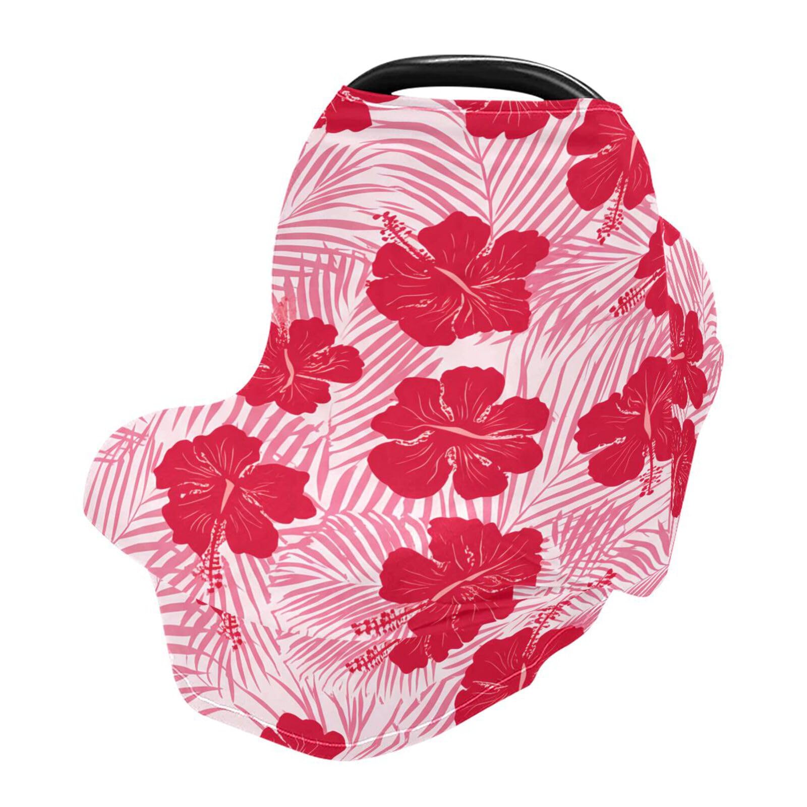 Nesatuwa Baby Car Seat Cover Hibiscus Pink Breastfeeding Covers Stretchy Breathable Multi-Use Cover Carseat Canopy for Girls and Boys