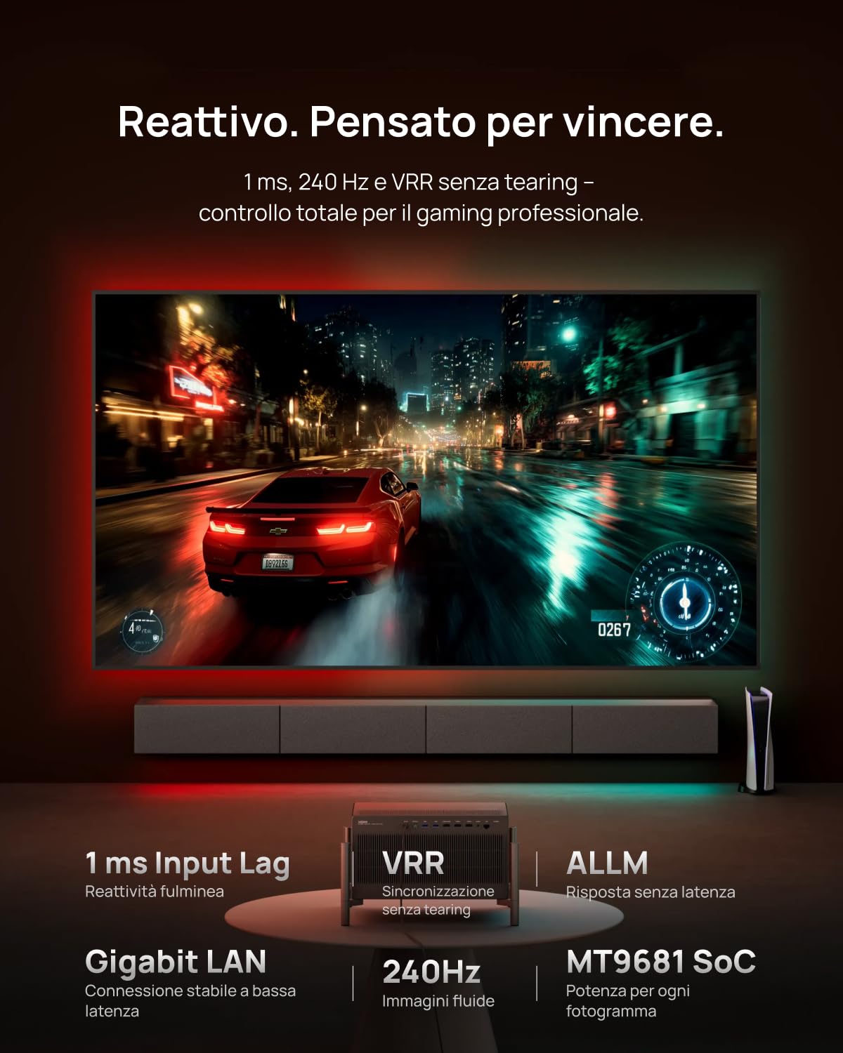 XGIMI TITAN Noir Proiettore 4K Laser, 4800 Lumen ISO, Home Cinema & Gaming | RGB Triple Laser, Contrasto Nativo 7000:1, Doppio Iris, HDR10+, Dolby Vision, IMAX Enhanced, Gaming A 240 Hz/1 ms, 3D