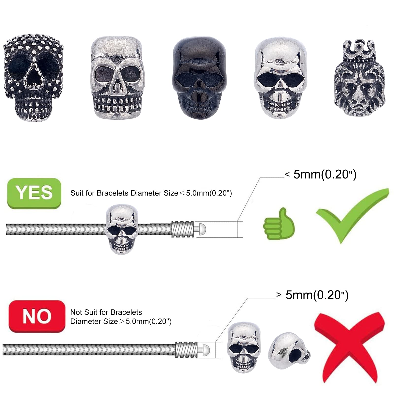 UNICRAFTALE 10 Stuks Gemengde Schedel Kralen Roestvrij Staal - Halloween Sieraden Maken 5-16 Mm