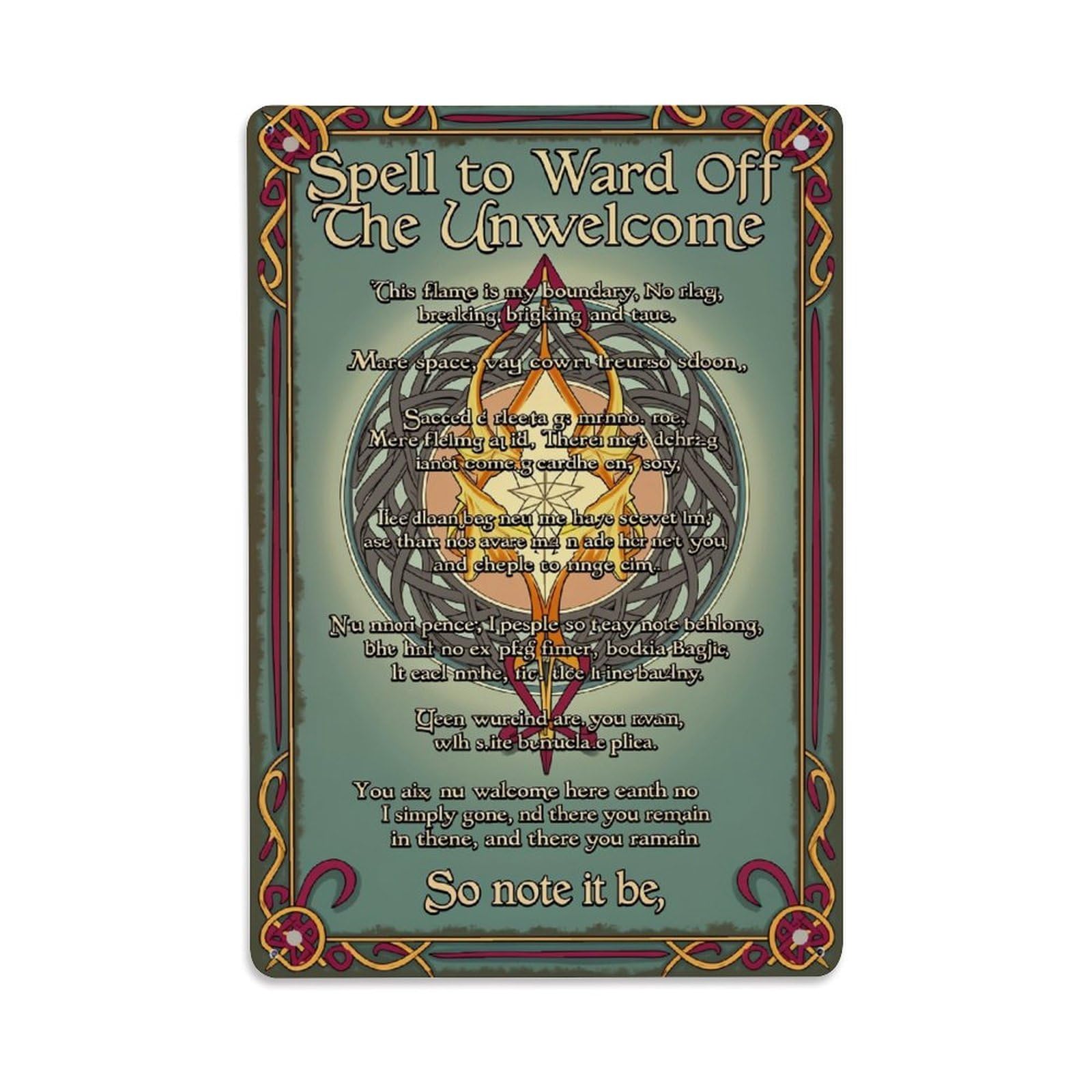 Jdyaojiesheng Vintage Spell Ward Off Unwelcome Flame Pattern Tin Sign Retro Metal Wall Decor Metal Poster, Home Bar Garage Farmhouse Cafe Wall Art Decoration 8X12inches
