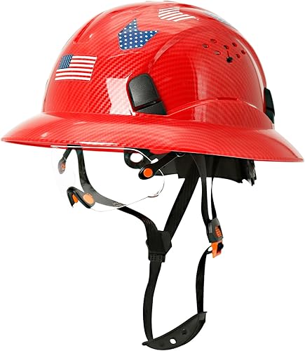 Casco duro de ala completa con patrón de fibra de carbono con visera, casco de seguridad de construcción aprobado por la OSHA para hombres y