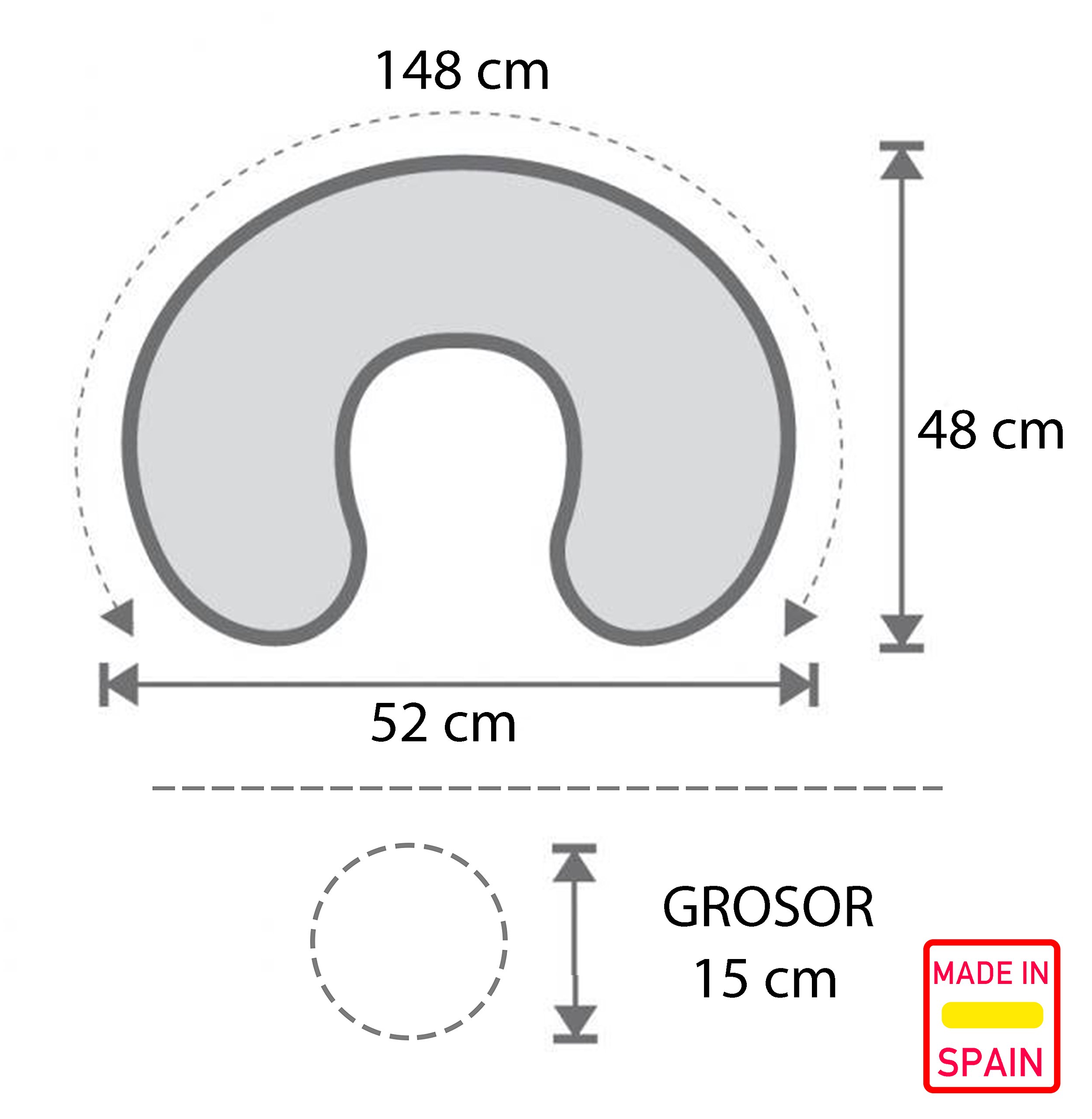 PEKITAS DUŻA poduszka do karmienia piersią XL 52 X 48 CM Zmywalna osłona z zamkiem błyskawicznym, bawełna dla niemowląt,ergonomiczna, średnia i optymalna twardość,Wyprodukowano w Hiszpanii - kolor szary gwiazd