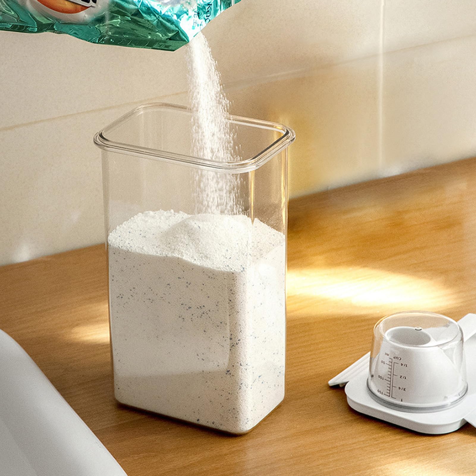 Contenitore per detersivo in polvere per bucato, dispenser ammorbidente, con manico misurino per proteggere dall'umidità, per perline che migliorano il profumo/piccole particelle solide/liquidi (L)