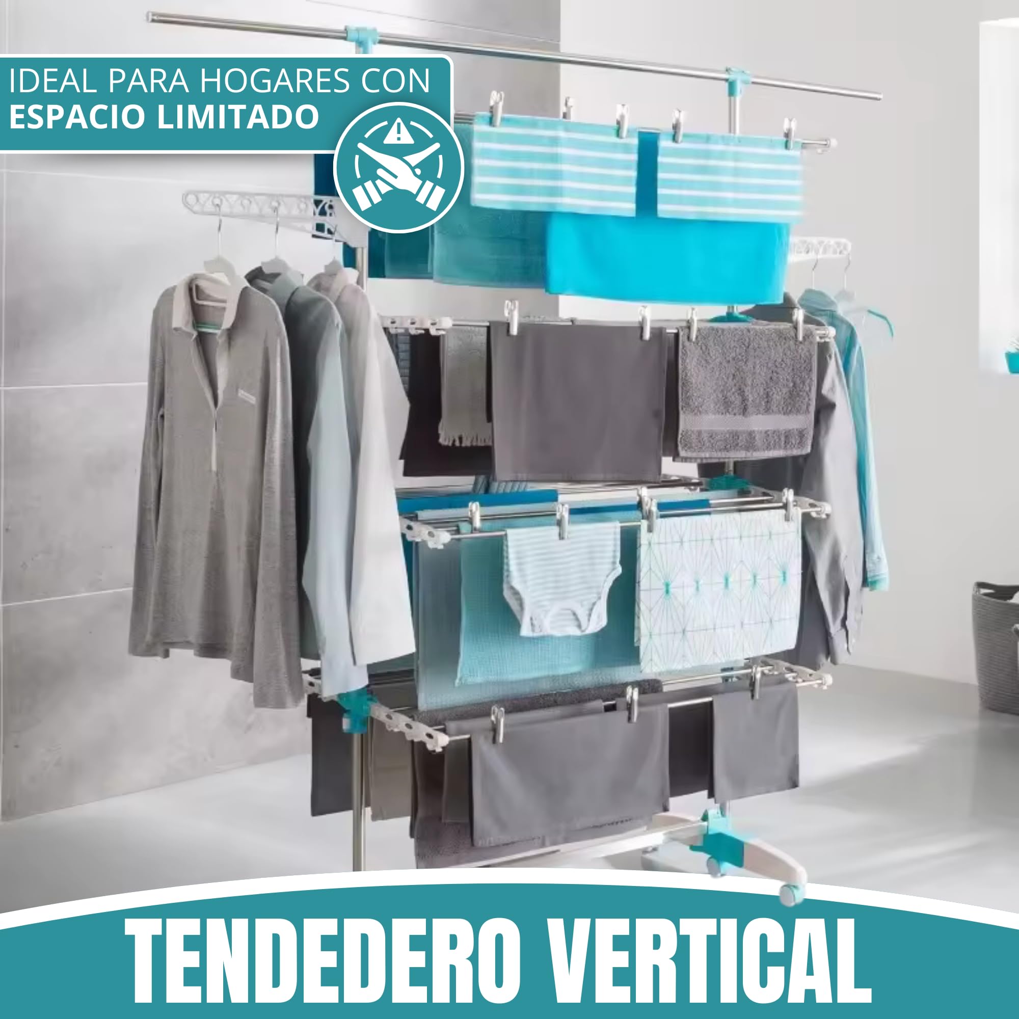UMAA Tendedero Vertical Plegable Tendedero de Ropa con 6 Ruedas 2 Laterales Abatibles Estantes Ajustables y Marco de Acero Inoxidable para Interior y Exterior Blanco (167 X 67 X 165 CM)
