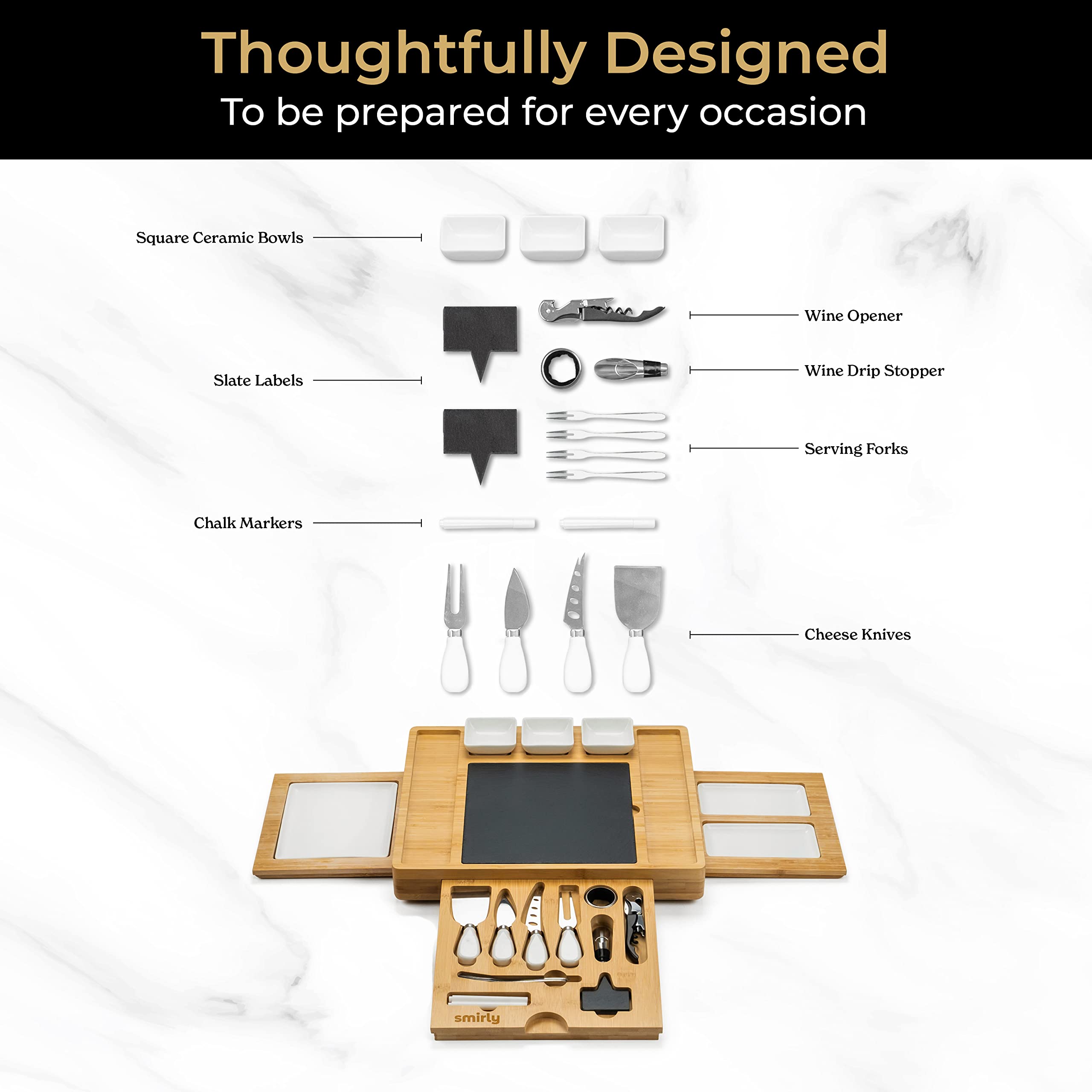SMIRLY Set di taglieri per salumi: tagliere in bambù con accessori, perfetto per riunioni e regali