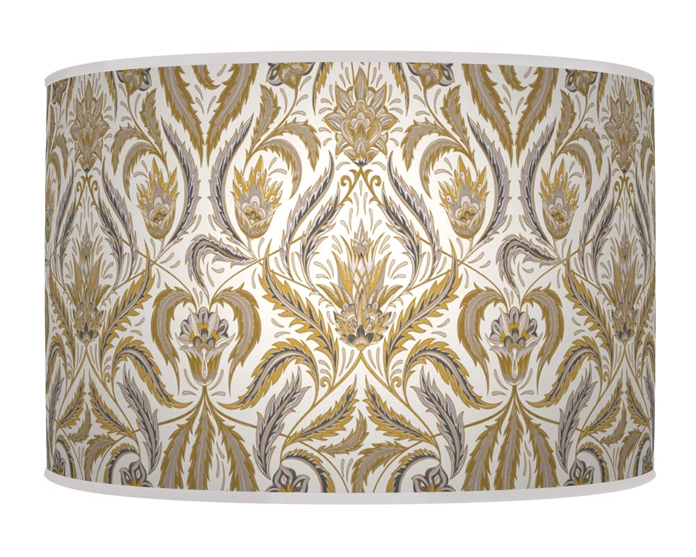 New Morris Inspired Lampshade Grey Gold Ochre White Ceiling Light Drum Lamp Shade Floor Table or Ceiling Pendant Light Shade dz114 (30cm(12")