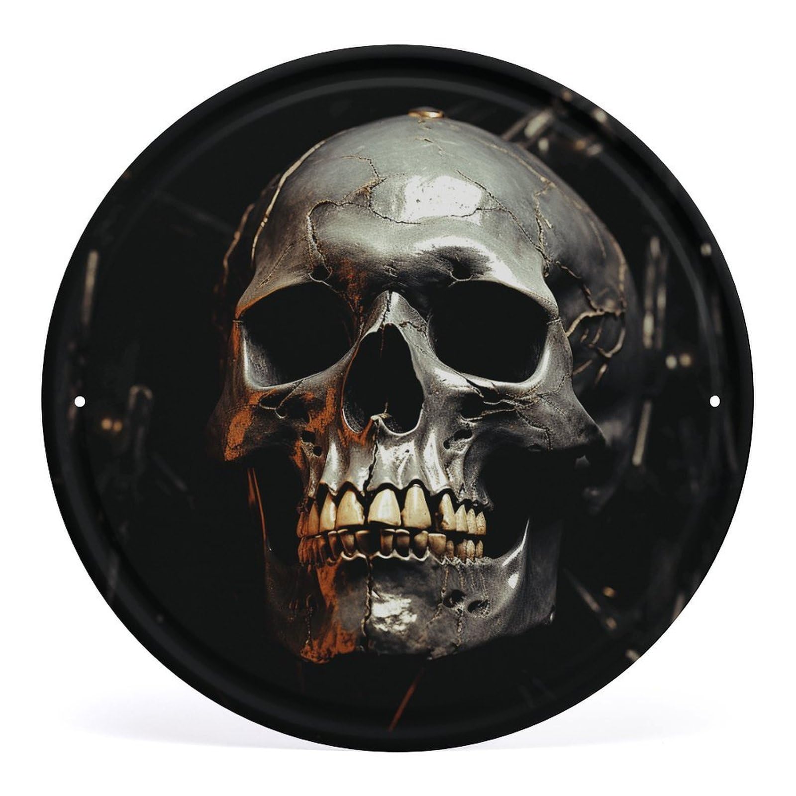 Fodpand Style Eerie Scary Skull Round Wall Art Hanging Decorations, Wall Decor Modern Minimalist Artwork, Tin Sign Hanging Picture For Living Room, Bedroom, Office, Hallway, 11.8X11.8 Inch