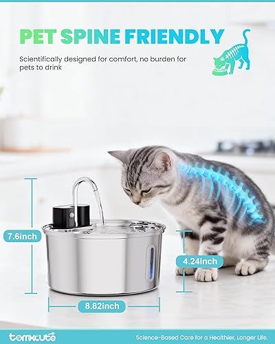 Miniatura 6 de Fuente de agua inalámbrica para gatos, fuente de agua automática para gatos de 108 oz3.2 L, sin cable, de acero inoxidable, funciona con pilas,