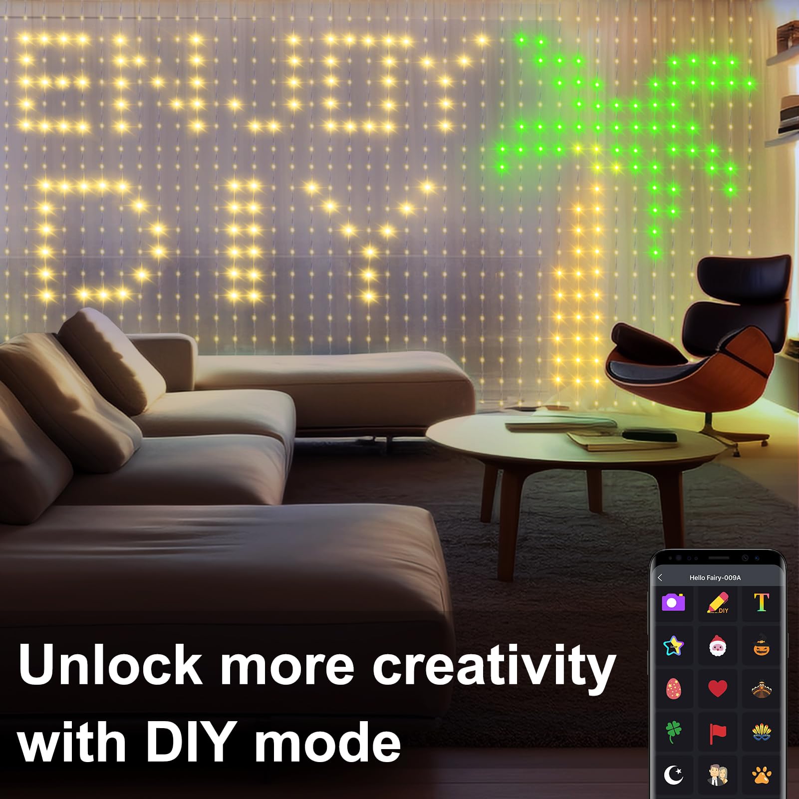 CCILAND Smarte 800LED-Vorhanglichter, 6,8 m x 3 m, mit App-Programmierbar, Farbwechsel, dynamische DIY-Vorhang-Lichterkette, Musik-Synchronisation für Weihnachten, Innen- und Außenbereich