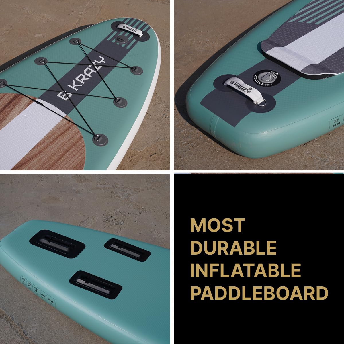 High-End Inflatable Paddle Board by Bkrazy - Complete Package with Accessories & Bag - Perfect Stand up Paddle Board for Lakes, Rivers and Oceans - 11 ft Paddle Board for Adults (Oasis)