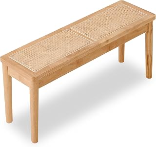 Jimenuco 40" Rustic Farmhouse Wooden Dining Bench with Hand-Woven Rattan Seat - Solid Wood Entryway Kitchen Bench, Natural Wood 18"H