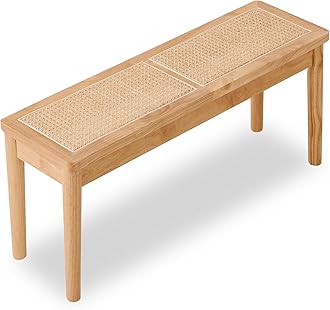Jimenuco 40" Wooden Dining Bench with Hand Woven Rattan Seat,Solid Wood Bench for Entryway,Living Room,Kitchen and Bedroom（Nature Wood，18" H