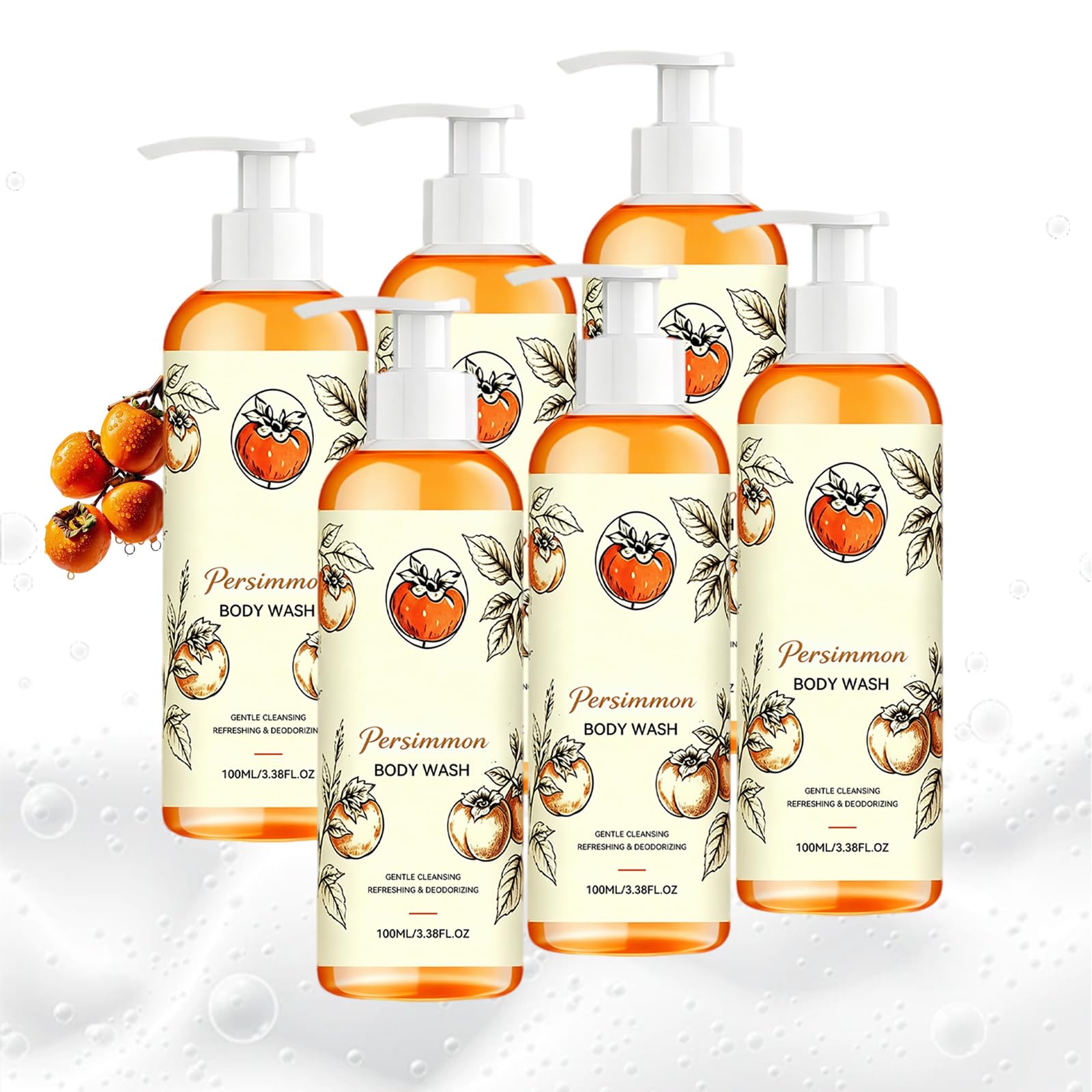 Deodorierendes Duschgel mit Kaki gegen unangenehmen Körpergeruch, feuchtigkeitsspendendes Duschgel gegen Körpergeruch, regenerierend reinigend mit natürlicher Kaki, Tiefenreinigung für alle (6PCS)
