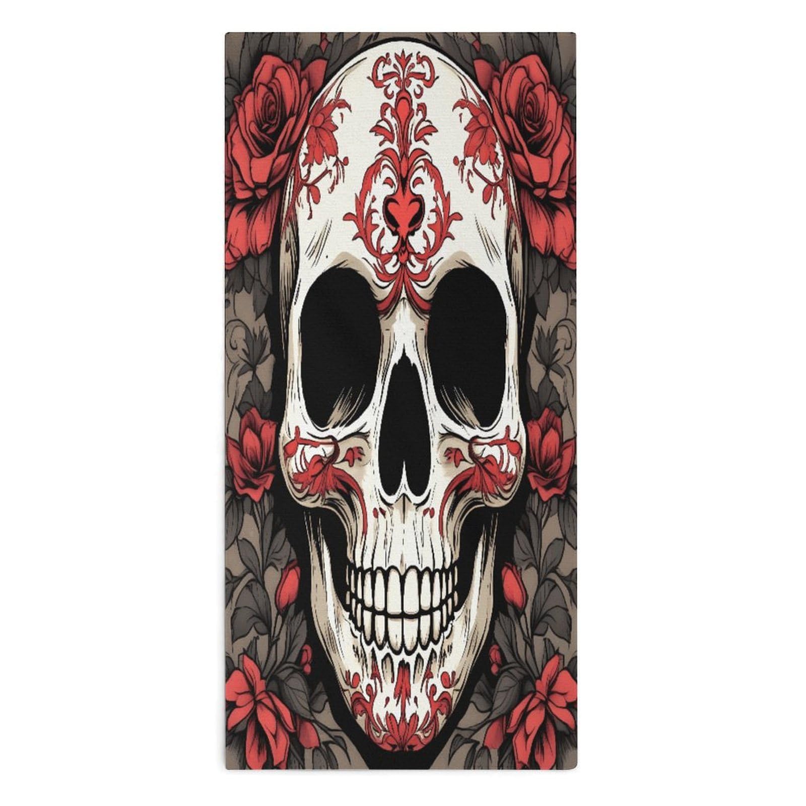 YUXBVKRS Skull with Red Roses Hand Towels for Bathroom 14x29 Inch