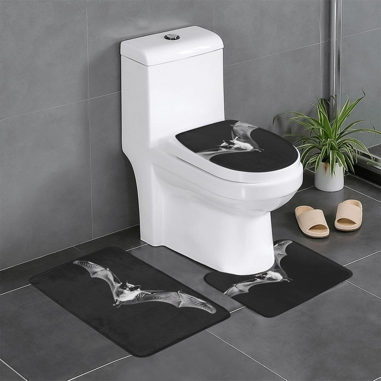 Tapis de bain chauve-souris en lot de 3 absorbants et antidérapants pour salle de bain