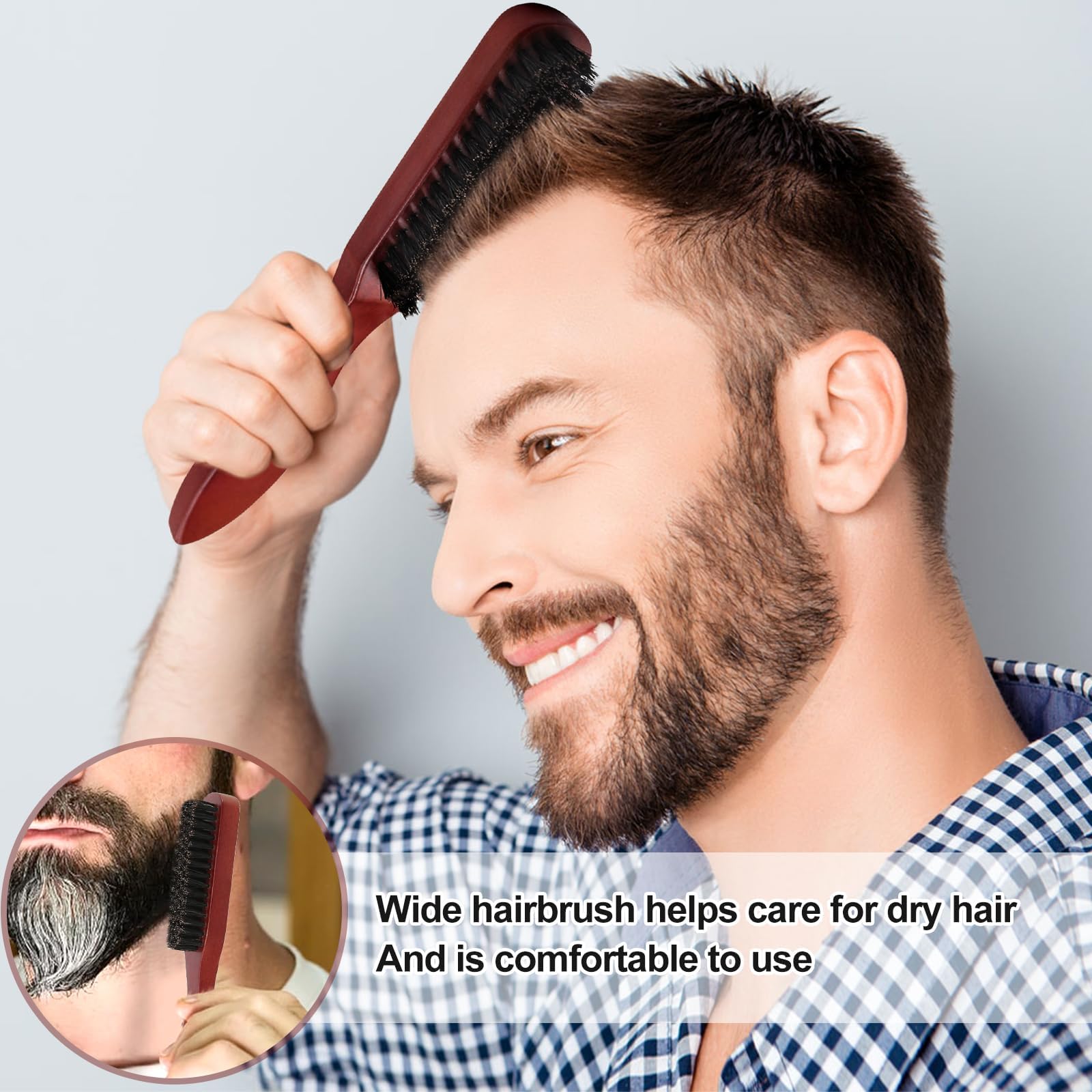 Sularpek 2 Pcs Cepillos de Cerdas de Jabalí, Cepillo Para el Cabello de Jabalí, Peine de Salón para Moño, Cerdas Naturales Suaves, Grandes y Pequeños, para Peinar el Cabello y la Barba