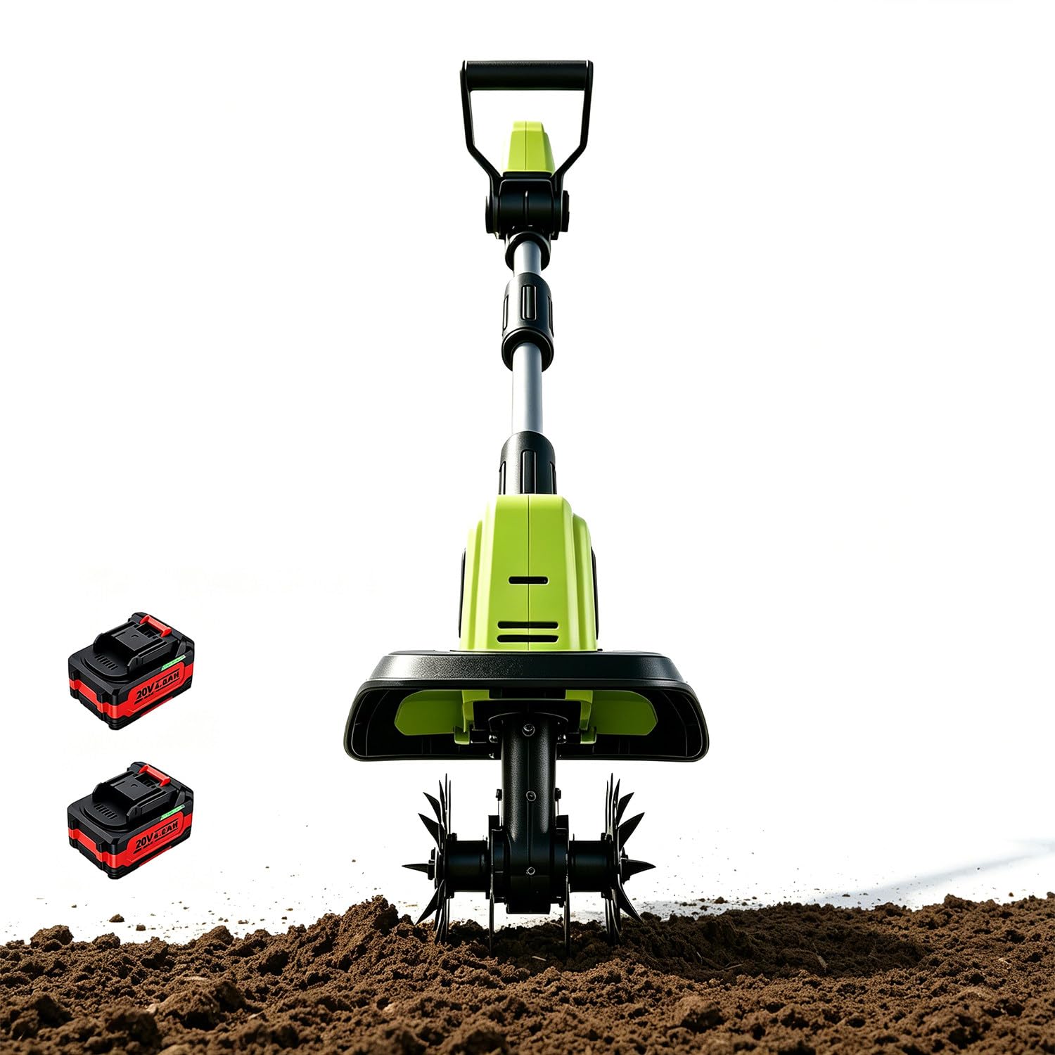 Aredwhiterui Cordless Garden Tiller Cultivator, 20V Electric Tiller with 4 Steel Tines, 25cm Width, 22cm Depth, Lightweight Hand Tiller for Soil Prep, Aeration and Light Weeding