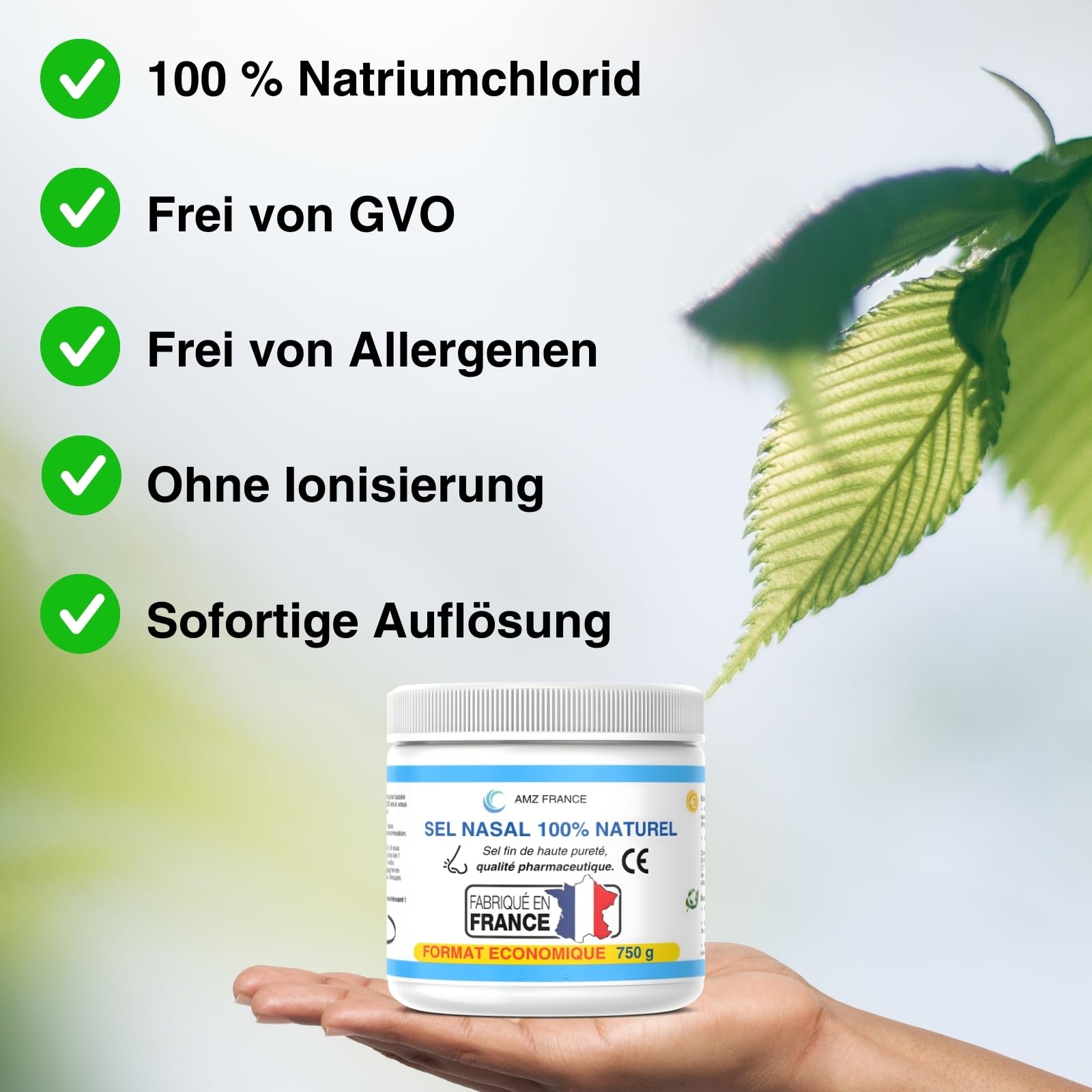 Nasenspülsalz 750g, 100% Natürlich, Pharmazeutische Qualität | Hergestellt in FRANKREICH - 277 Nasenspülungen (XXL-Box) - Kind Erwachsener - Wellnessprodukt