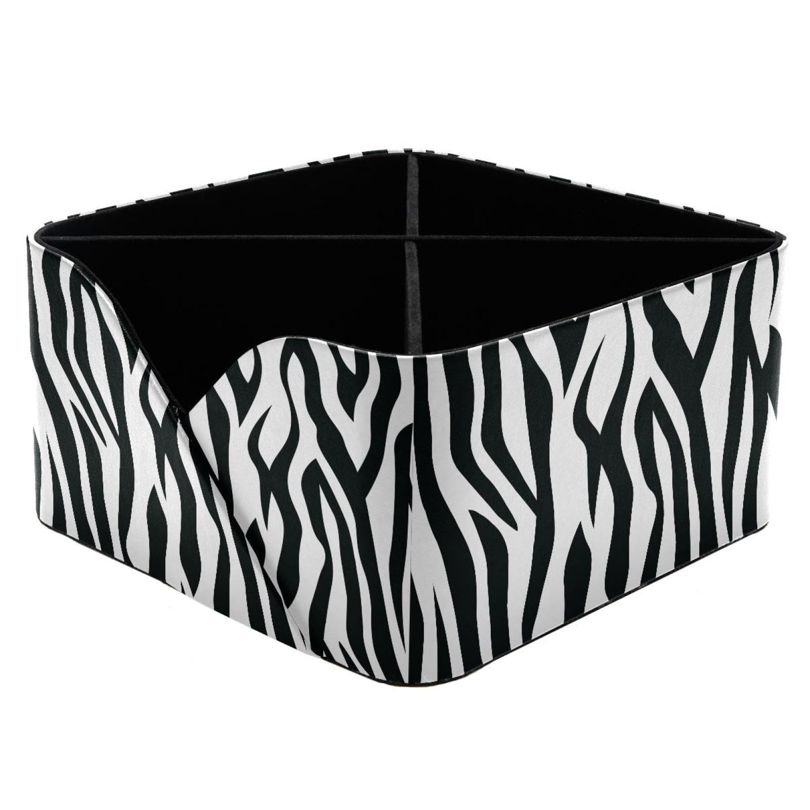 KengjuTesu Zebra Print Desktop Organizer Pen Holder, Rectangular Pencil Cup for Office, Study and Makeup Stations
