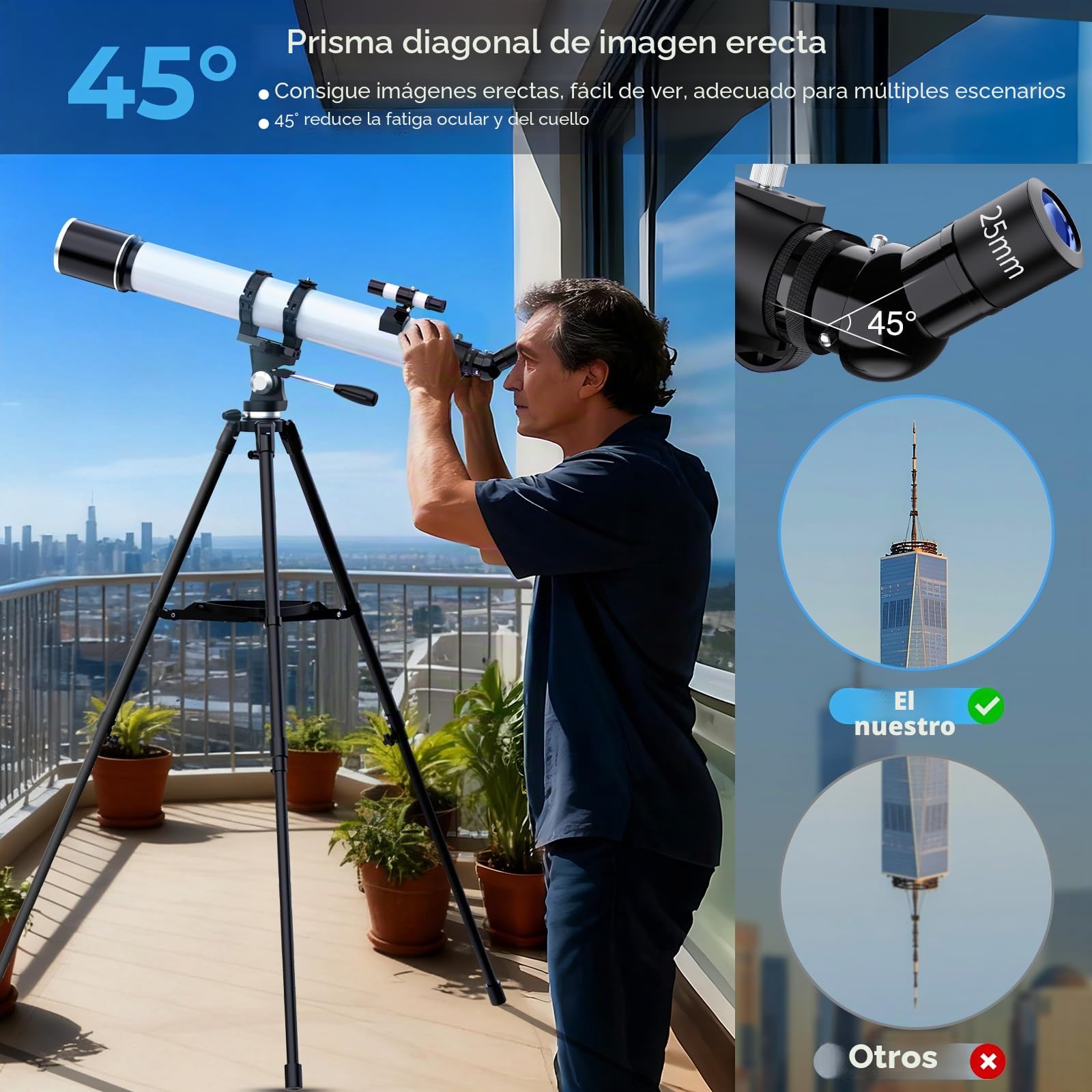 Telescopio, 90 mm Apertura 900 mm Telescopio Astronómico Profesional para Adultos Principiantes, Telescopio Refractor Portátil con Trípode,Teléfono Adaptador, Bolsa (Blanco)