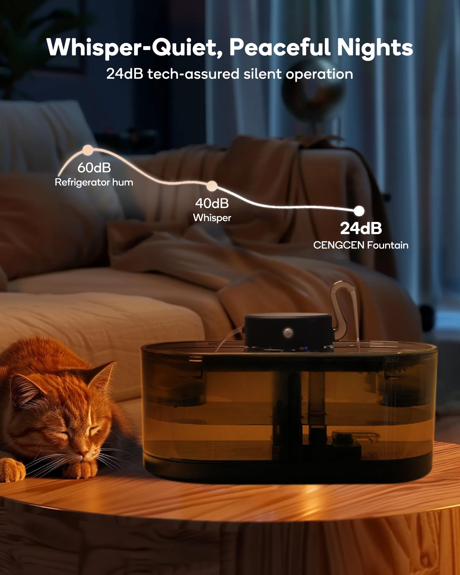 Fuente de agua para gatos, inalámbrica, 3,2 l, fuentes inalámbricas para gatos, para beber, fuentes de agua para mascotas para gatos de interior, dispensador automático de agua para gatos, funciona