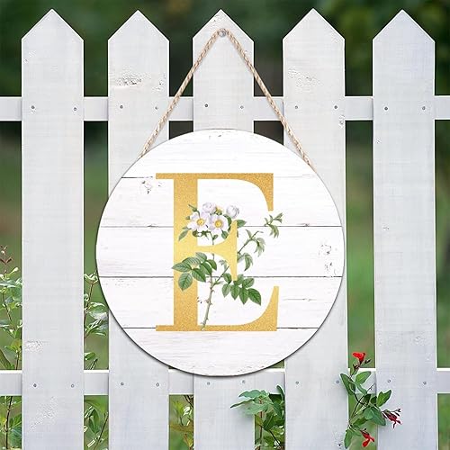 Miniatura 8 de Letrero de bienvenida para porche delantero, monograma inicial J redondo, letrero de madera del alfabeto, placa de madera floral francesa, floral de