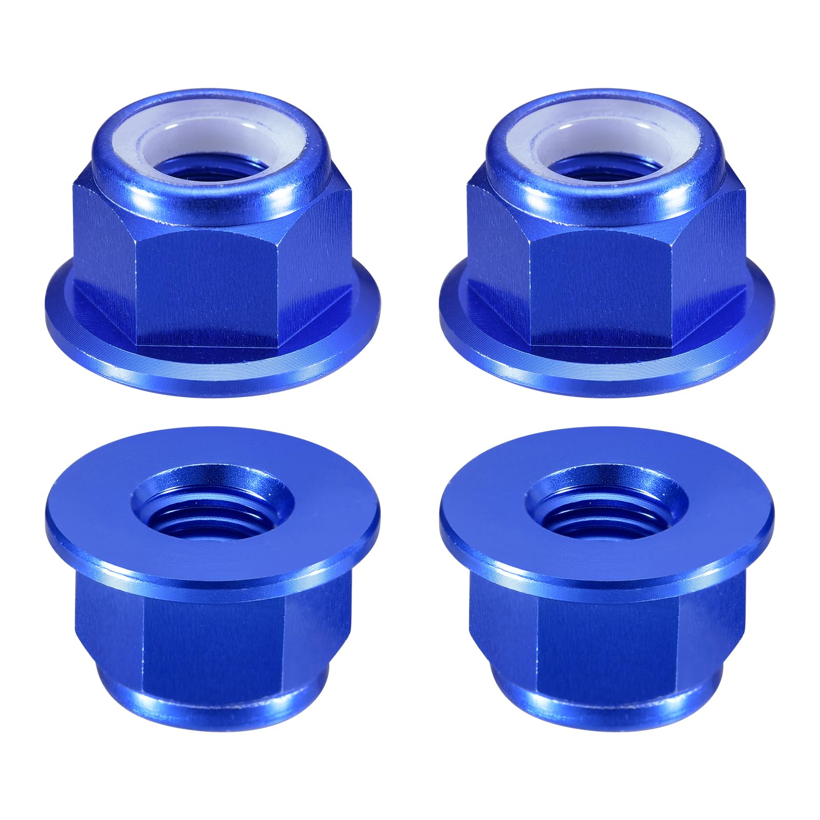 sourcing map Nylon Insert Hex Lock Nuts, 4pcs - M8 x 1.25mm Aluminum Alloy Self-Locking Nut, Anodizing Flange Lock Nut for Fasteners(Sapphire Blue)