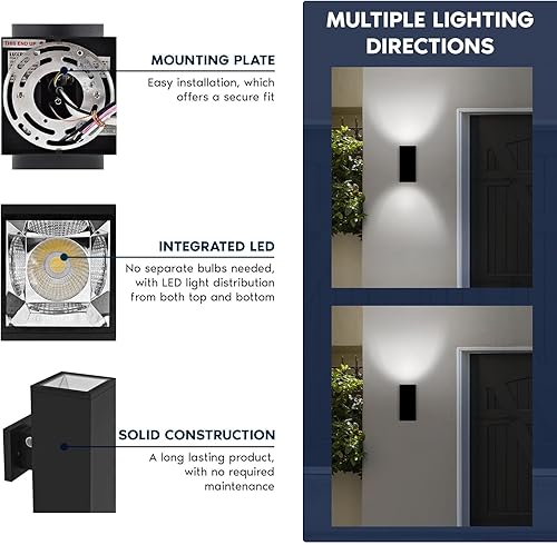 Miniatura 6 de LUXRITE Luces LED modernas de pared para exteriores del atardecer al amanecer, 12 pulgadas, luz de arriba o abajo, 3CCT 3000K-5000K, aplique de