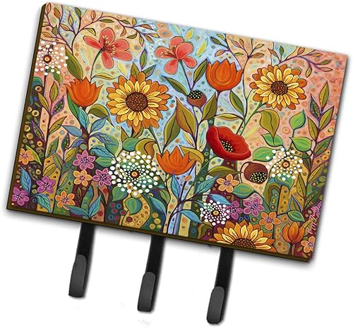 Caroline's Treasures PPD3017TH68 Joy in the Morning Flowers Correa o llavero titular, ganchos de pared, ganchos para llaves, perchero de montaje en