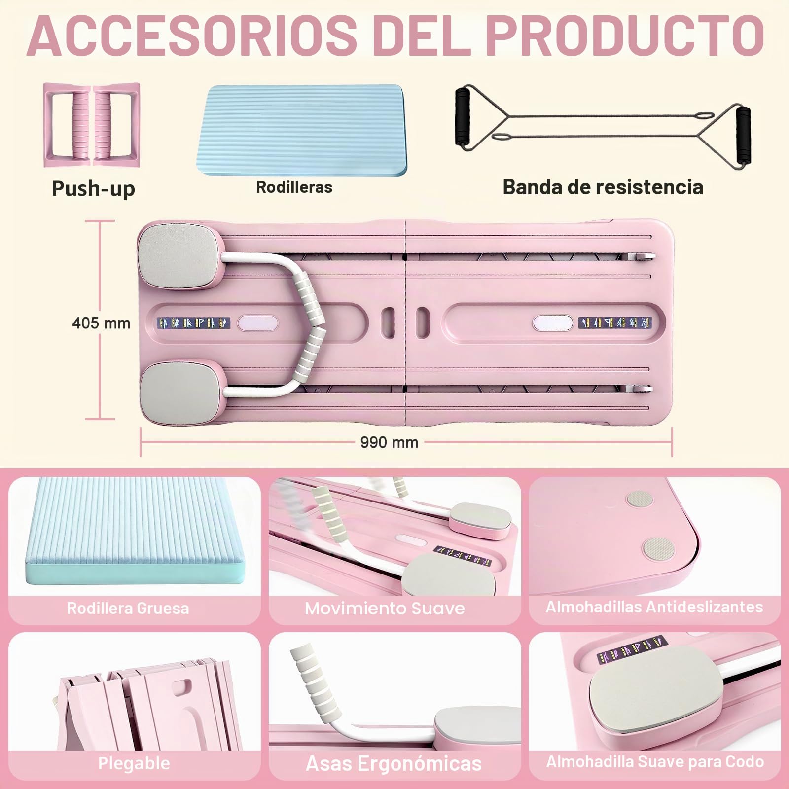 Roadtime Reformador de Pilates 6 en 1 Mejorado Plegable Juego Compacto | Protector de Rodilla y Entrenador Abdominal Multifuncional,Tabla Abdominal con Retroceso Automático para Casa y Gimnasio,PK