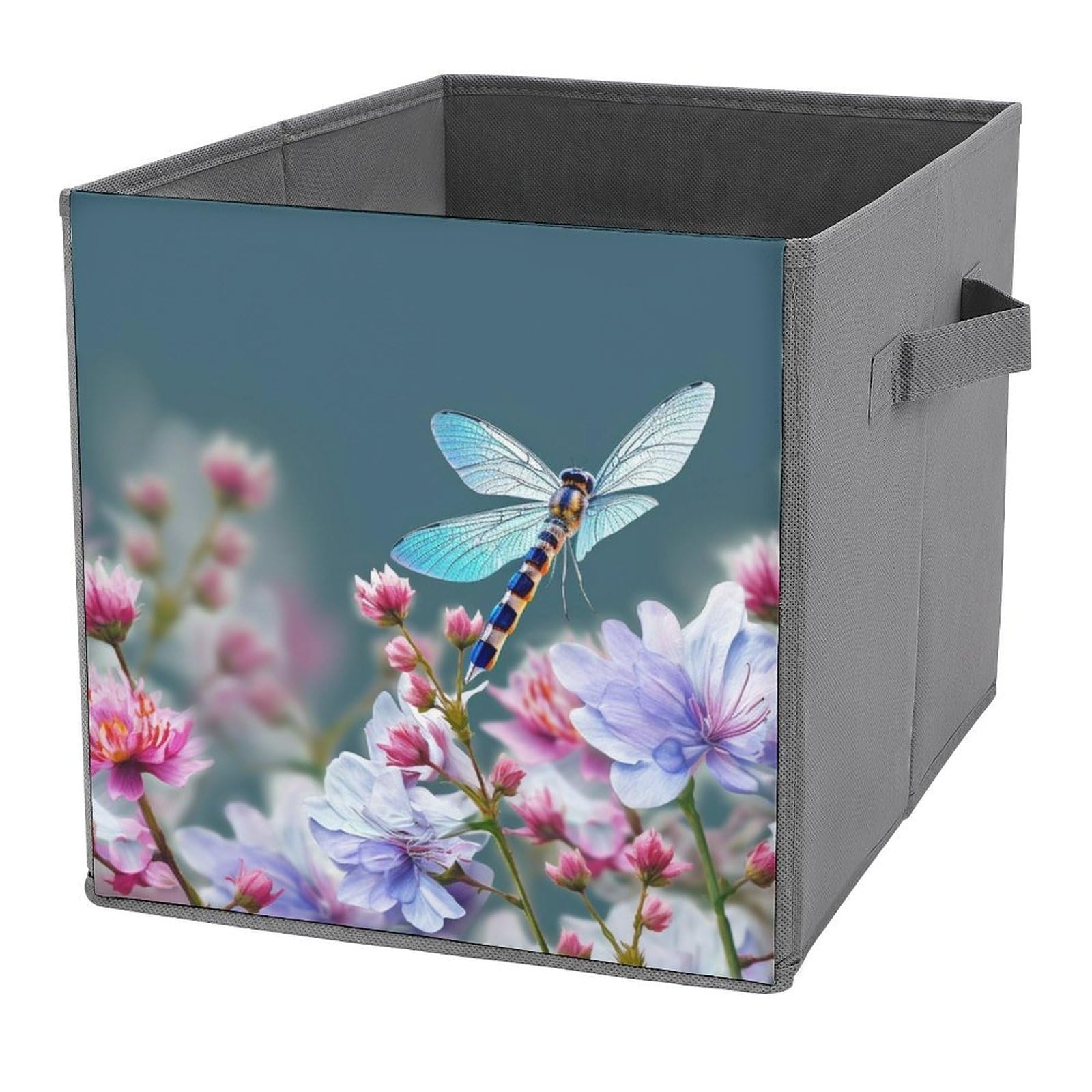 NONHAI Collapsible Storage Bins with Dual Handles Fabric Storage Basket Foldable Cubes Organizer Baskets Dragonfly And Flowers Storage Boxes for Organizing Clothing Cube Storage Organizer Bins