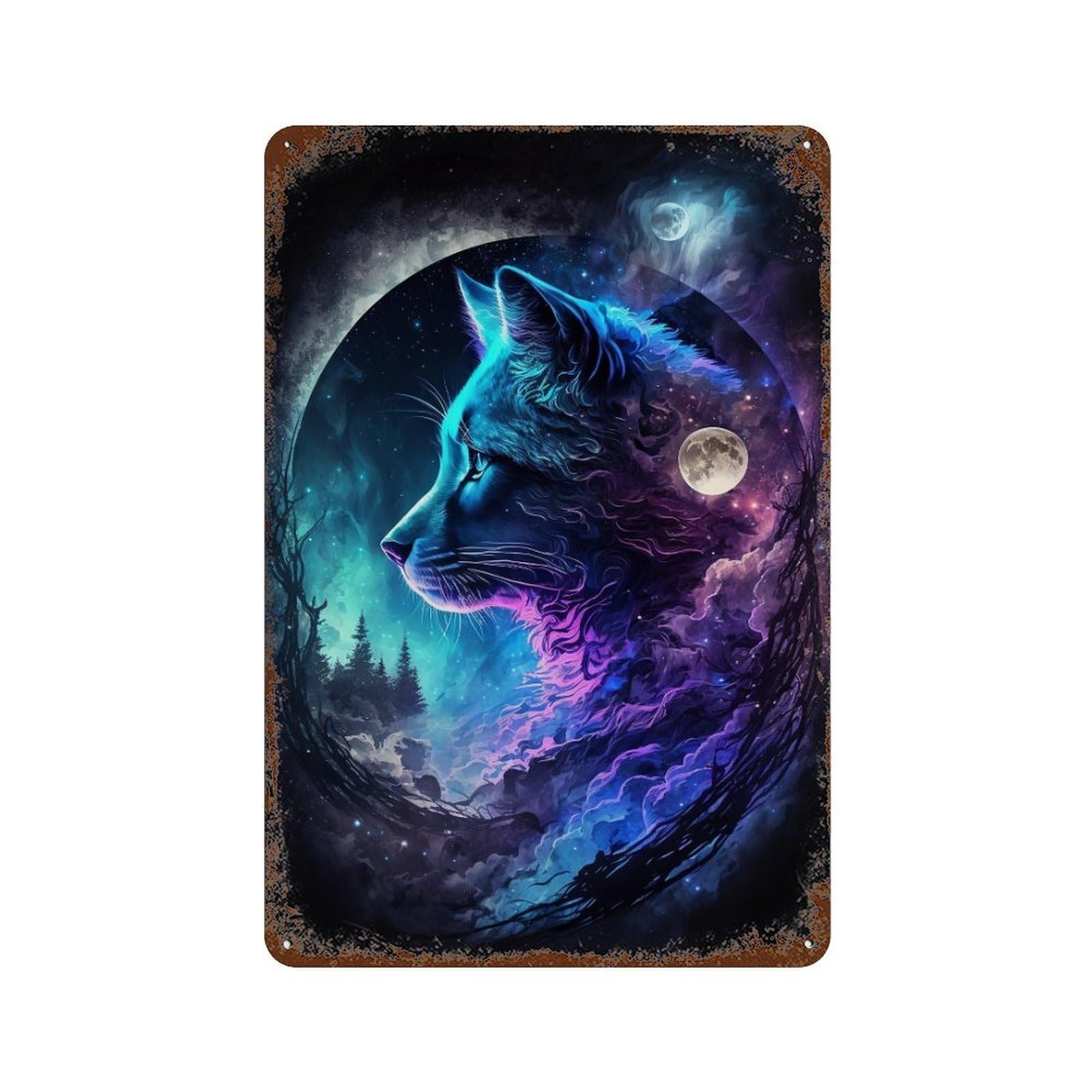 Galactic Feline Majesty -1 Weathered Tin Sign 11.8"x7.9", Retro Wall Decor for Pub, Kitchen And Man Cave Decor