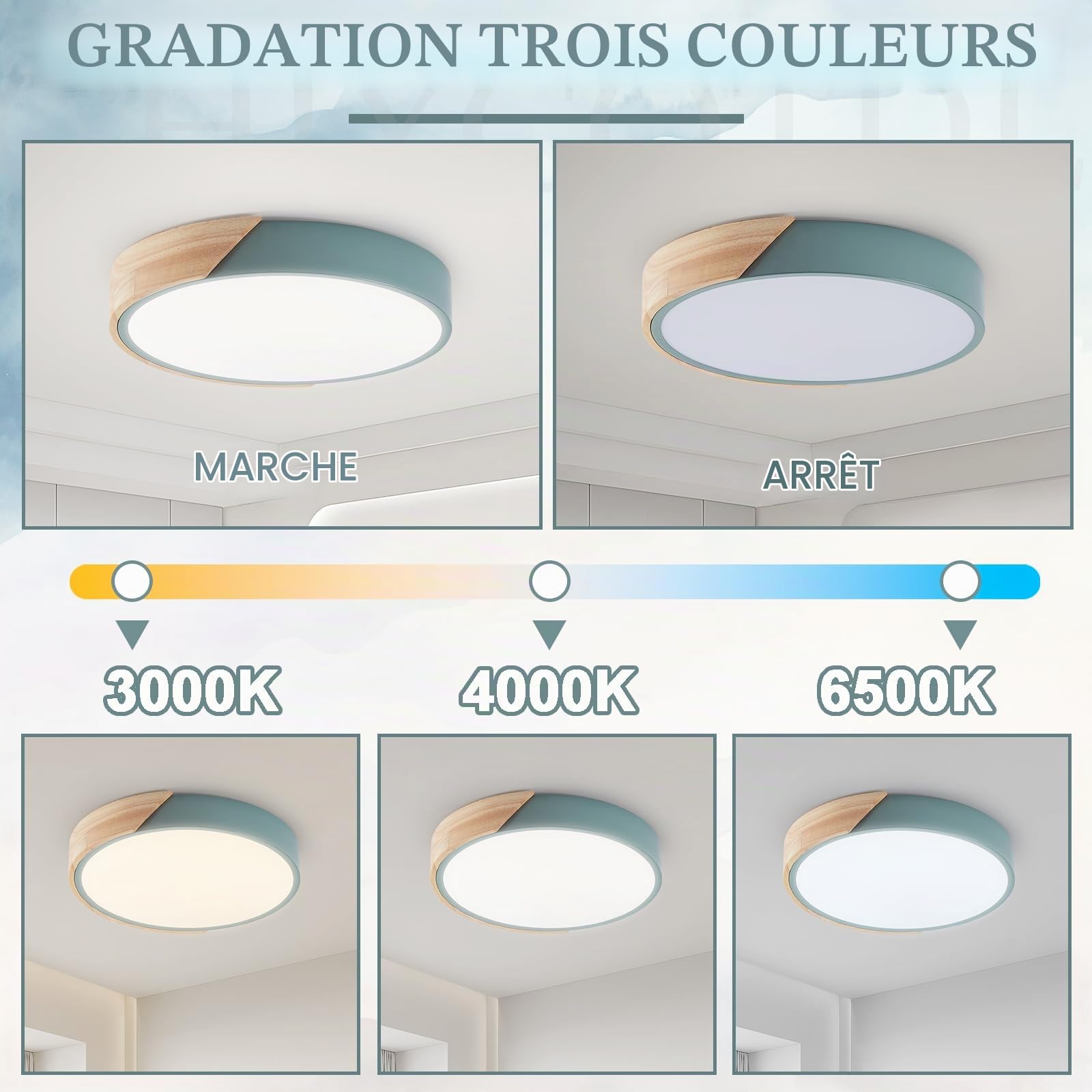 Plafonnier Bois Rond Vert,lampe plafond 30cm