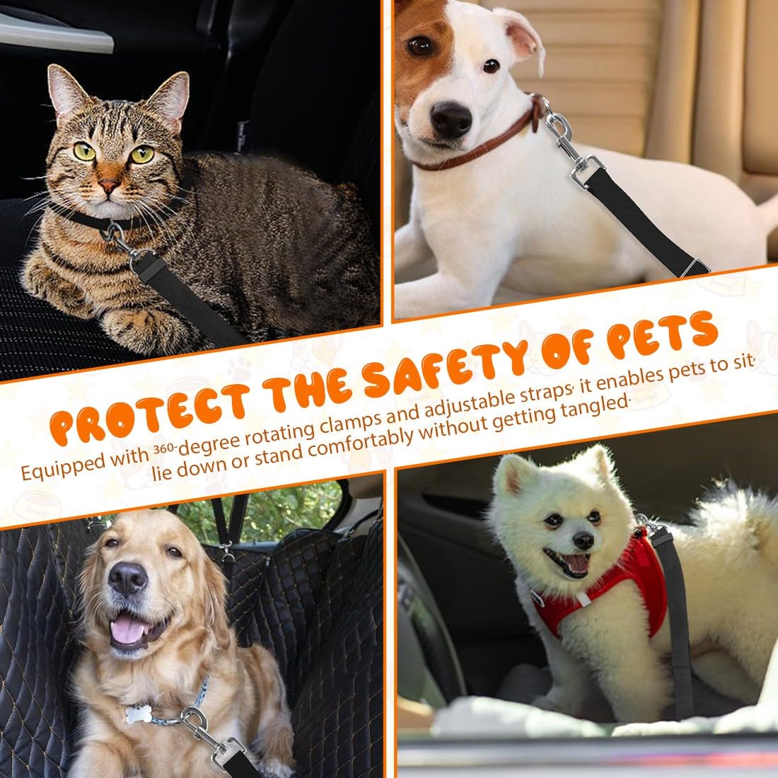 Ceinture Chien Voiture,3 Pièces Ceinture Voiture Chien,Ceintures Securite Chiens Voiture,Ceintures Securite avec Absorption des Chocs et Mousqueton,pour Chats et Chiot