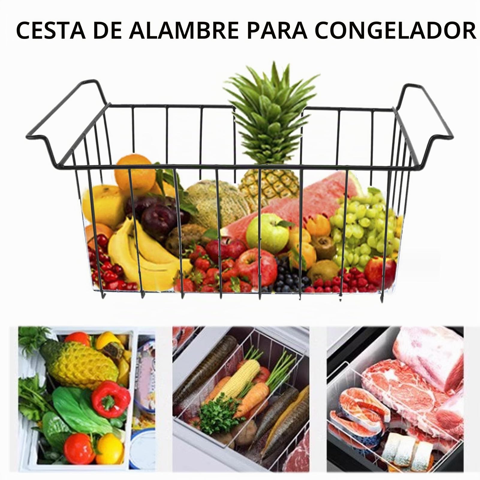 Cesta de Almacenamiento de Alambre para Congelador, 2 Unidades, con Revestimiento de PE, Organizador para Colgar, Metal Duradero, Fácil Mantenimiento, (Largo 49,5 cm x Ancho 24,5