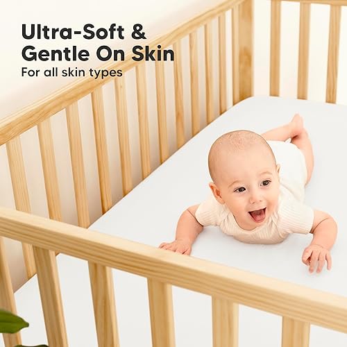 Miniatura 117 de 2-Pack Waterproof Baby Crib Sheets for Boys, Girls - 52x28 Viscose Derived from Bamboo Toddler Bed Sheet Neutral, Fitted Crib Mattress Protector