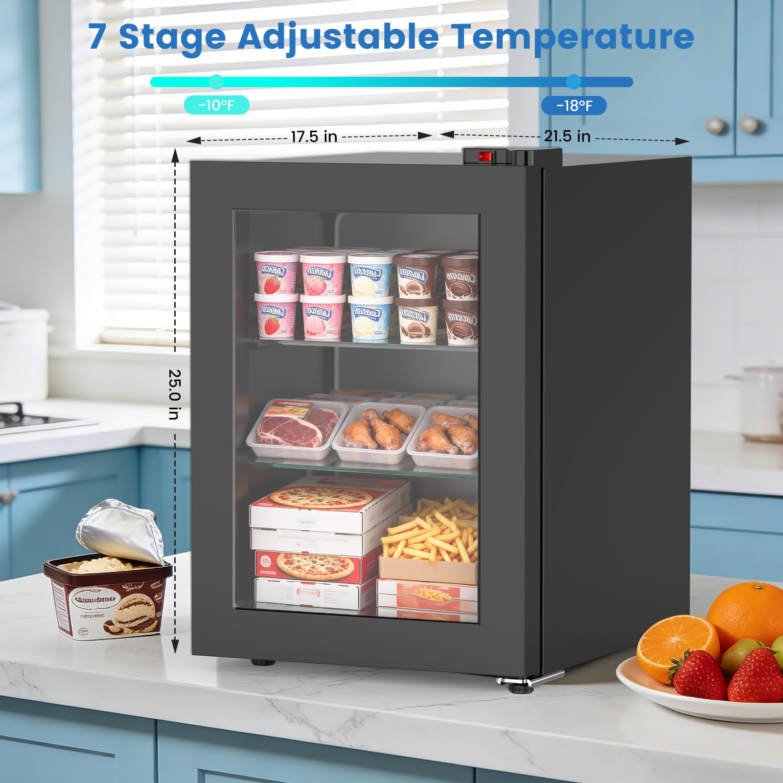 Kndko 2.4 Cu Ft Mini Freezer With Display Glass Door, 7 Adjustable Temperature Settings -10°F To -18°F, Upright Small Freezer With Removable Shelves Perfect For Ice Cream on Fridge.com - View 5