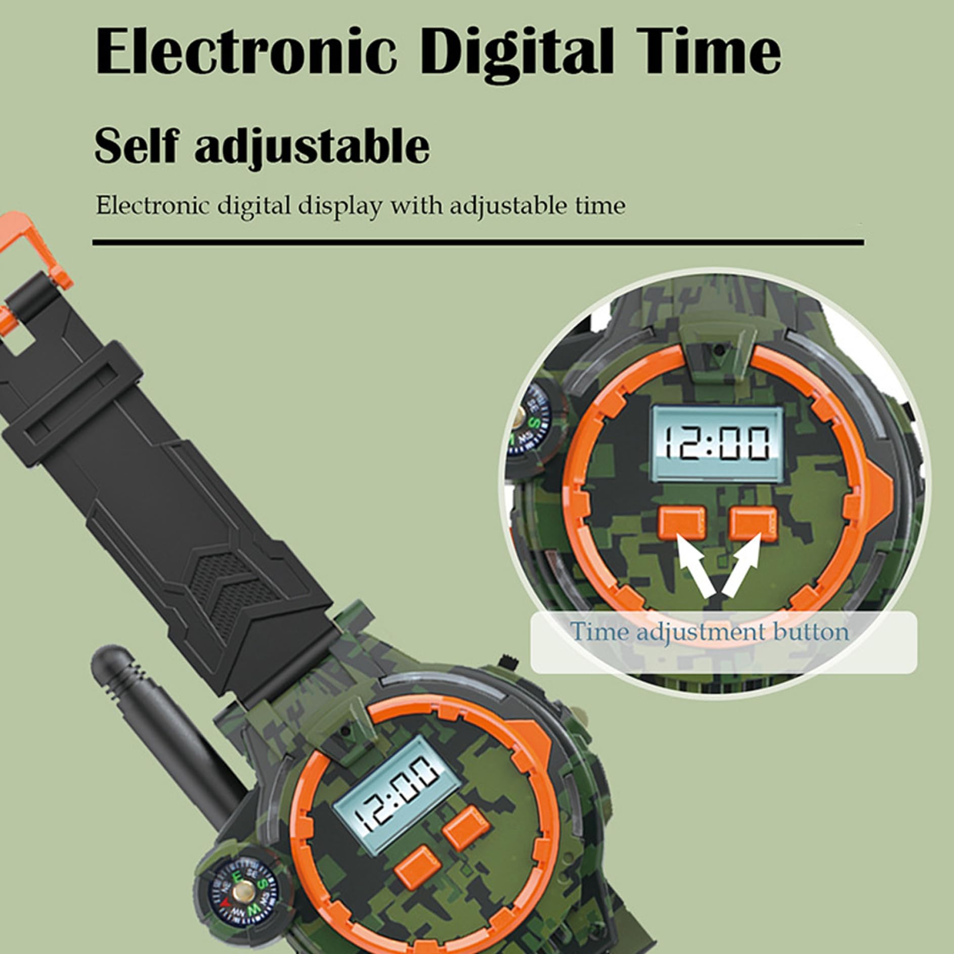 1 paire de talkies-walkies rechargeables USB pour enfants, montre talkie-walkie bidirectionnelle longue portée avec boussole, lampe de poche et heure et date réglables, équipement camping portable