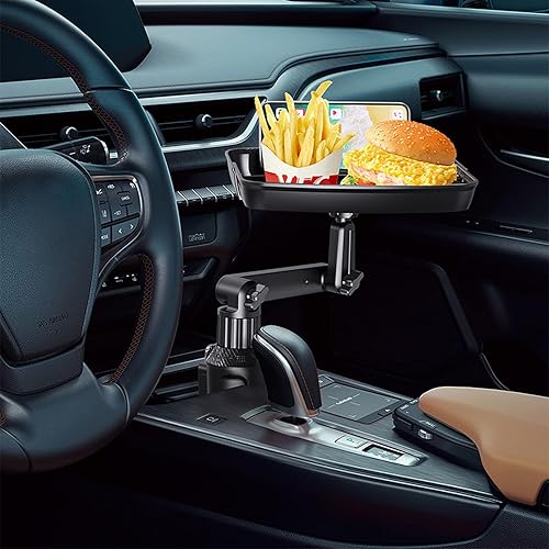 Miniatura 7 de DOUBFIVSY Bandeja de portavasos más grande para automóvil, bandeja de alimentos para automóvil de 10 pulgadas con soporte para teléfono, soporte