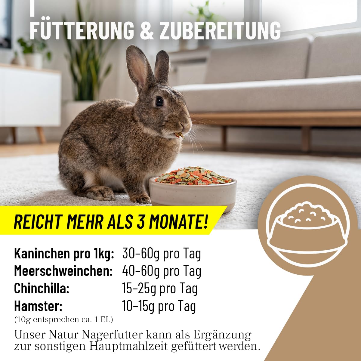 ReaVET Natur Nagerfutter 10 L – Kaninchenfutter, Meerschweinchenfutter auch für Hamster & Mäuse I Artgerecht mit Gemüseflocken, Kräutern, Getreide & Luzerne I Ohne künstliche Zusätze