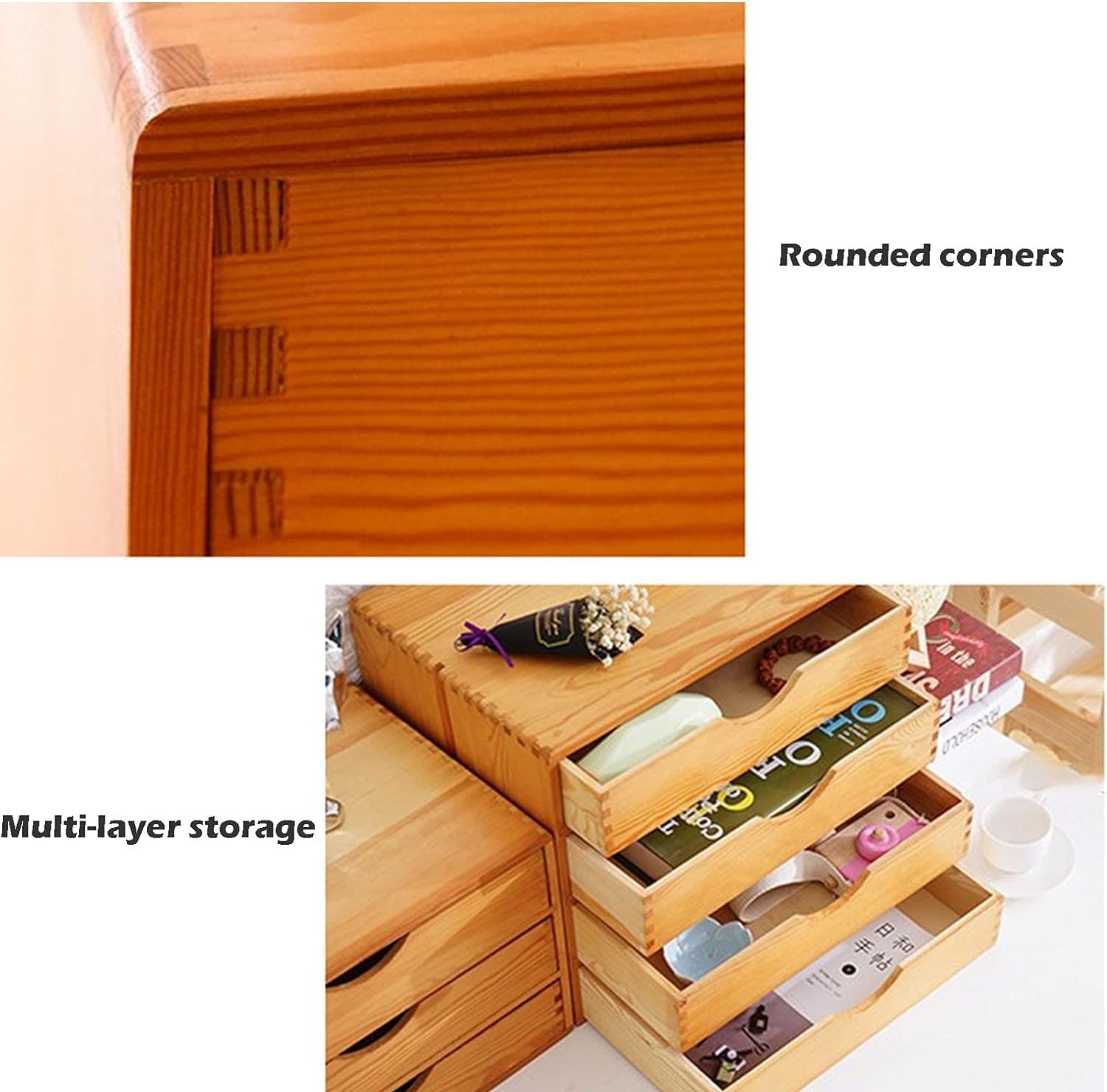 Organizer da scrivania in legno di pino con cassetto, per documenti A4, forniture per scuola e ufficio, accessori da scrivania per casa e ufficio (2 strati)