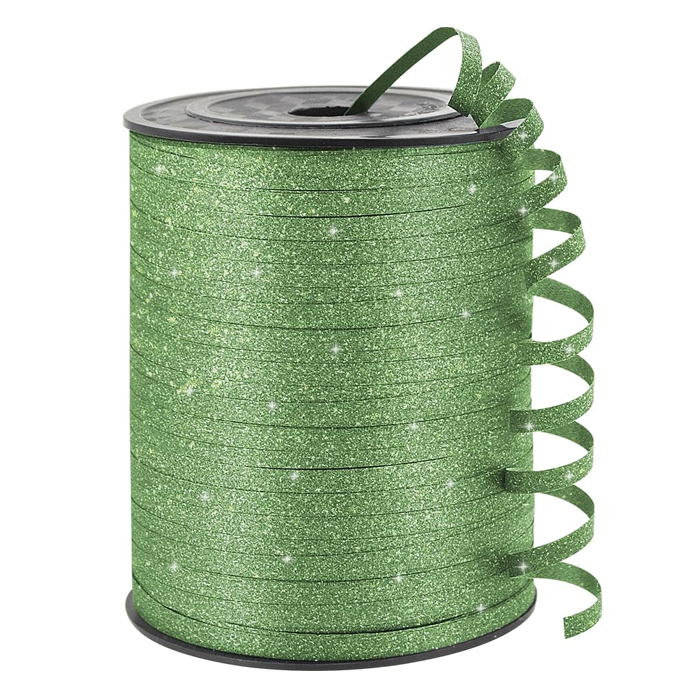 KMER LIFE Green Glitter Curling Ribbon, 1/5" Wide x 500 Yards Christmas Curling Ribbons for Gift Wrapping, Party Decoration, Balloon String, Crafting, Balloon Ribbons for Florist Flower (1 Roll)