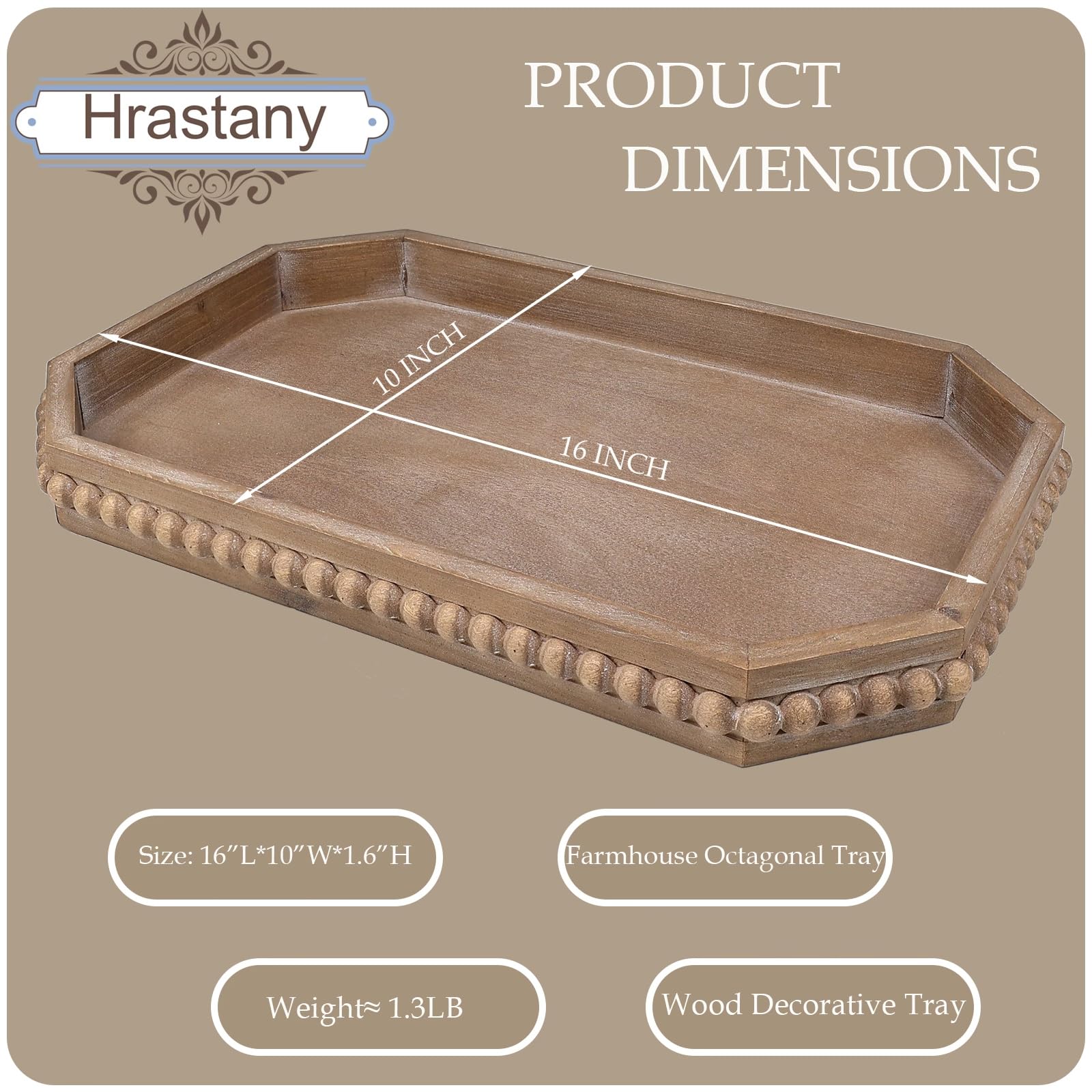 Hrastany Bandeja rústica de madera con cuentas, bandeja decorativa marrón para centro de mesa, Navidad, boda, Halloween, decoración del hogar