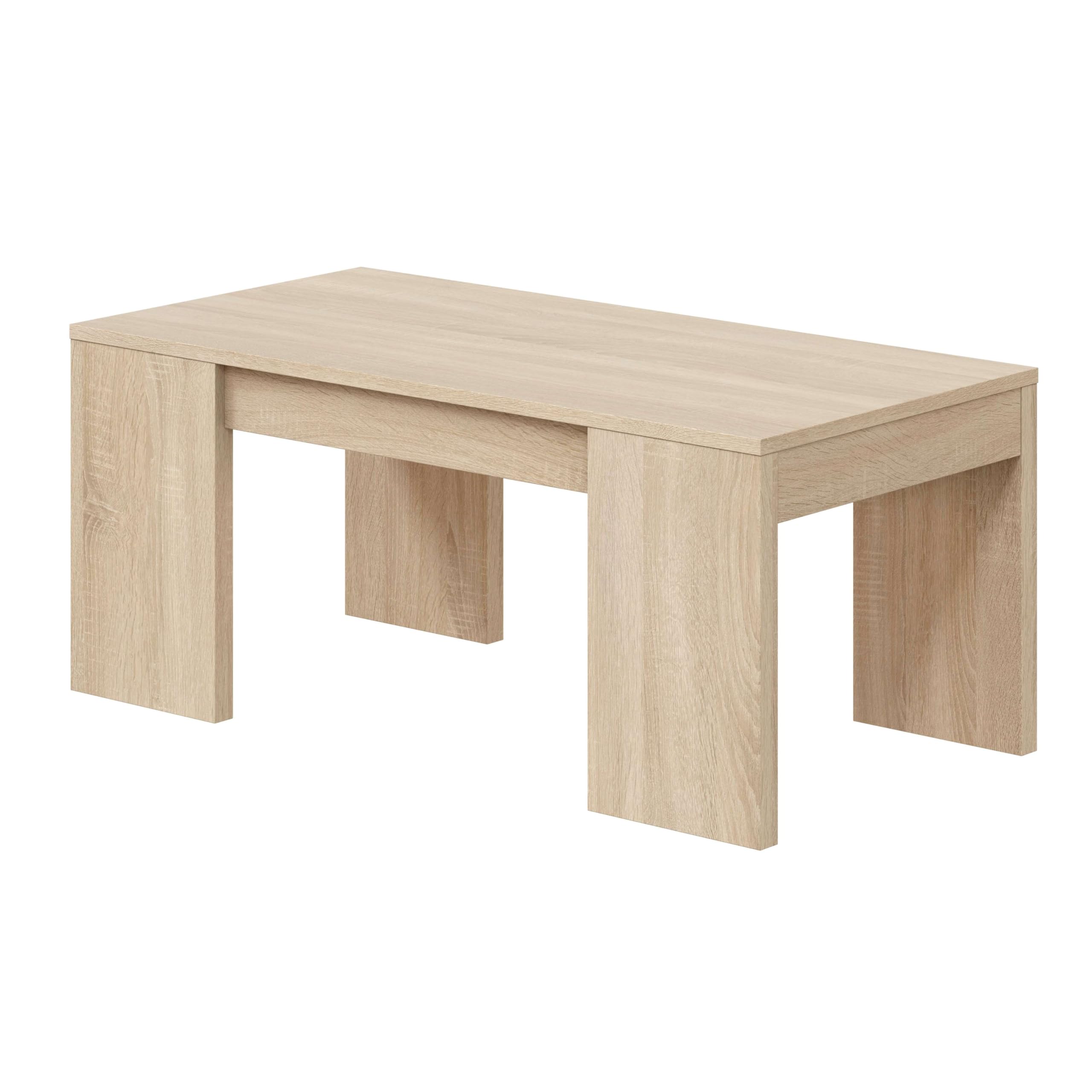 Habitdesign - Mesa de Centro Elevable Kendra, Mesita Auxiliar de Salón o Comedor con Almacenaje Interior, Roble Canadian, Medidas: 100x50x45-56 cm