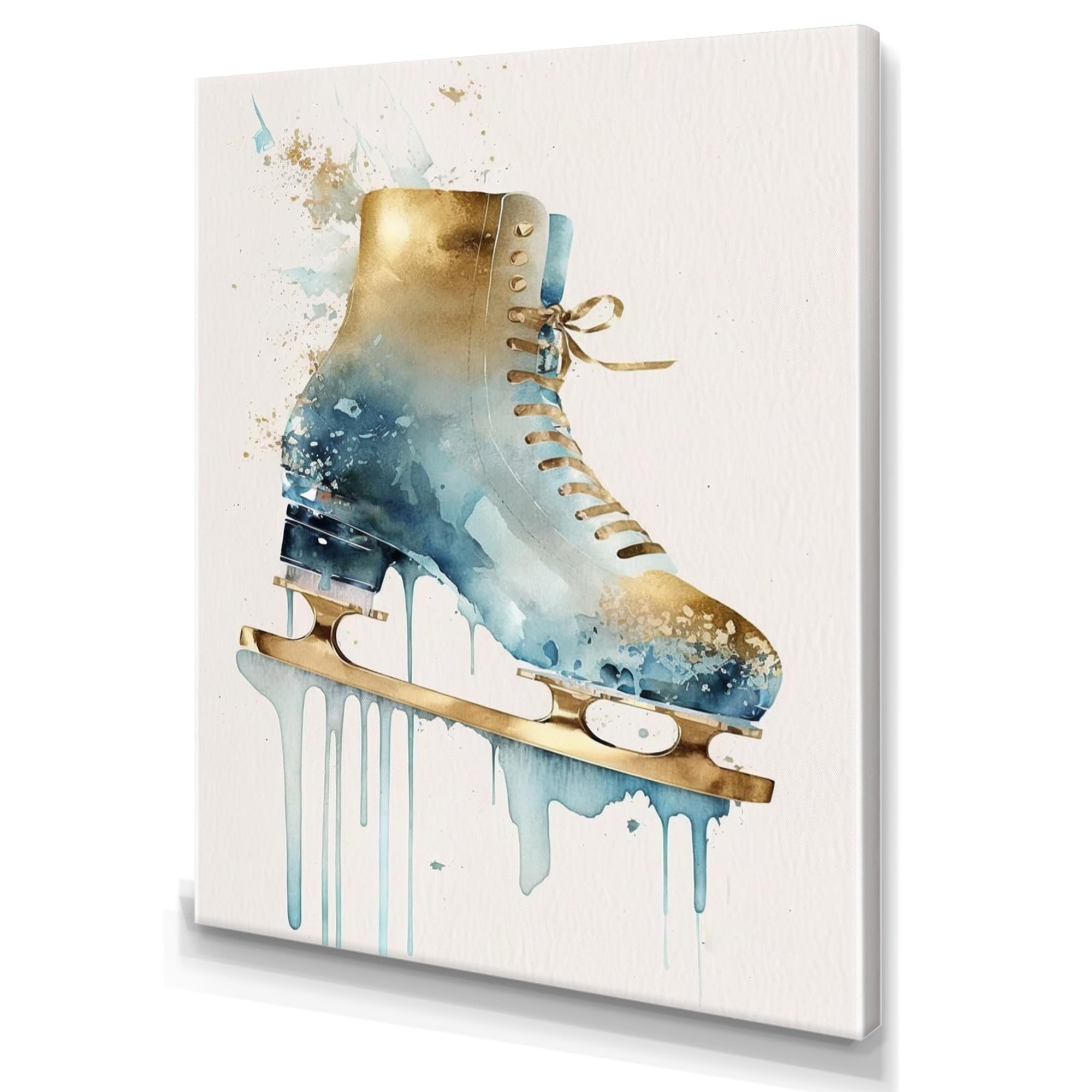 DesignQ Sport Hockey Wall art decor, Sport Hockey Wall Art, Elegant Figure Skate on Ice I, Gold Large Modern & Contemporary Canvas wall art, 30x40 inches