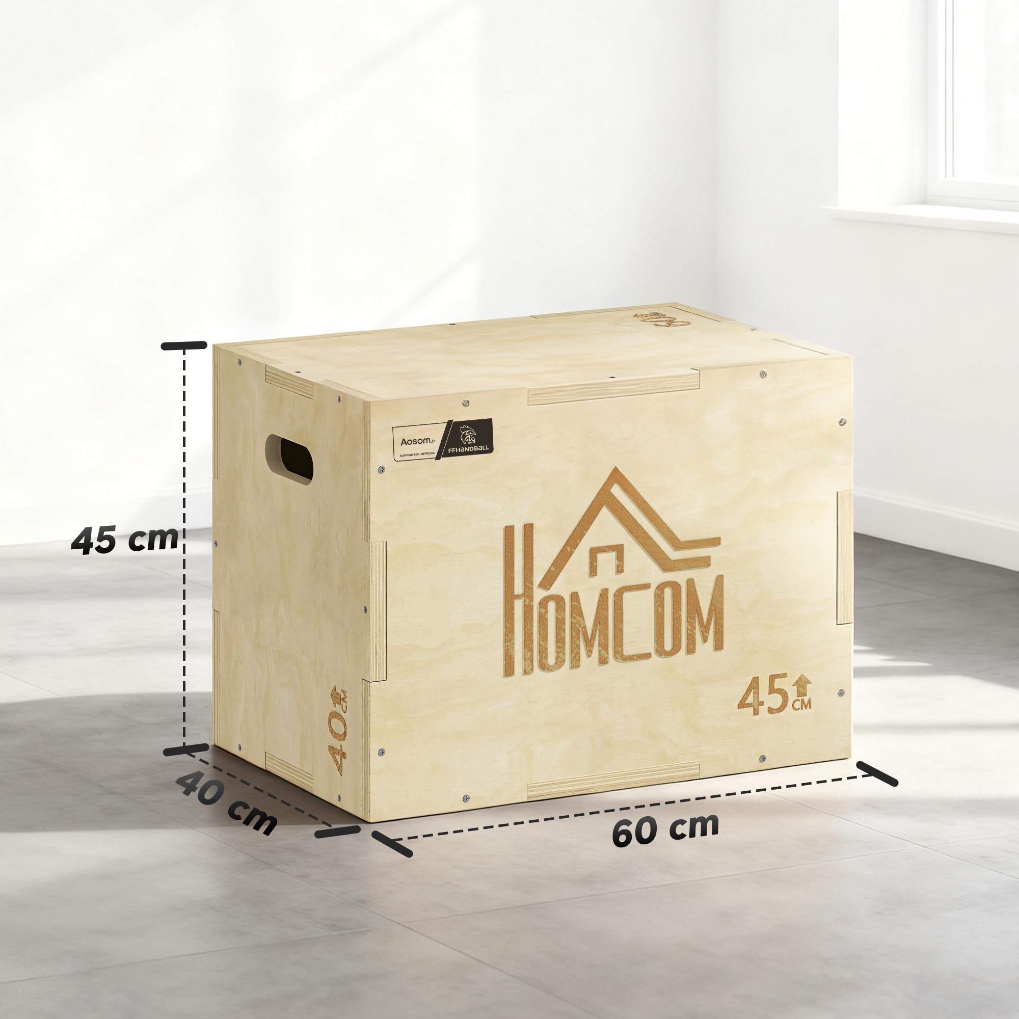 HOMCOM Box jump pliométrico 3 en 1 - Colaboración Aosom.fr x FFHandball - aparato caja de salto musculación fitness & crossfit plyobox para entrenamiento de caja