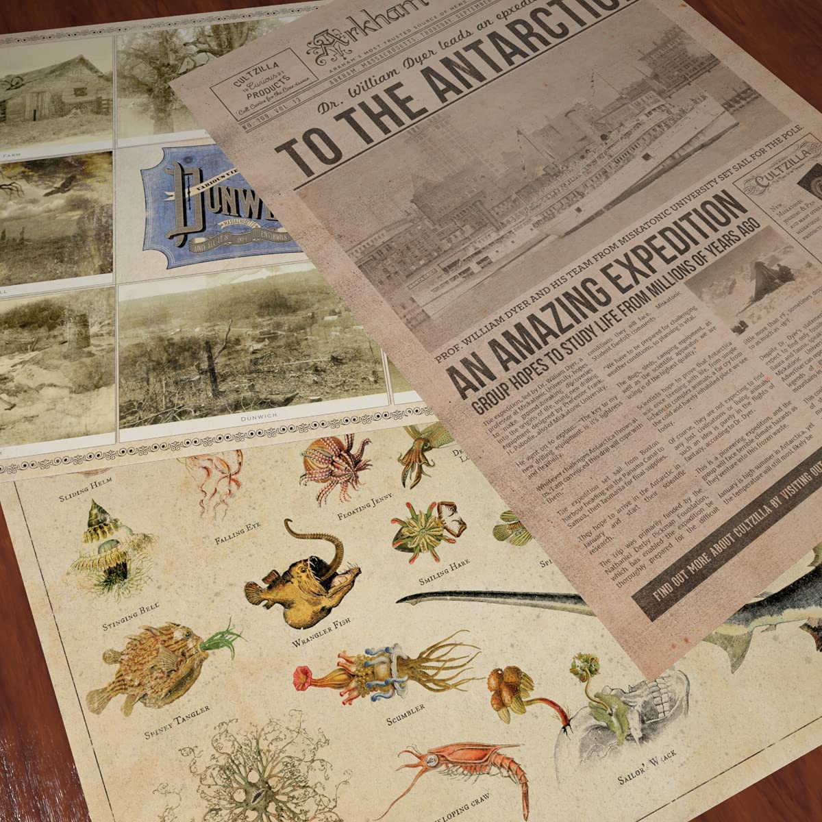 A3 Cthulhu-Karten-Set – Arkham, Dunwich und Innsmouth.