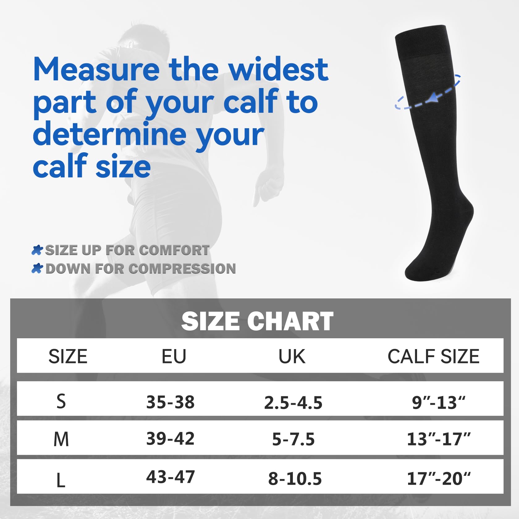 3 Pares de Calcetines de Compresión para Mujer y Hombre - Calcetines Altos Hasta la Rodilla con Soporte Graduado para Enfermería y Vuelo