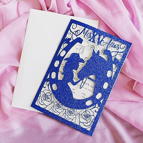 Miniatura 10 de 50 tarjetas de boda occidentales cortadas con láser para quinceañera, invitación de quinceañera, dulces dieciséis fiestas (rojo, solo fuera tarjeta)