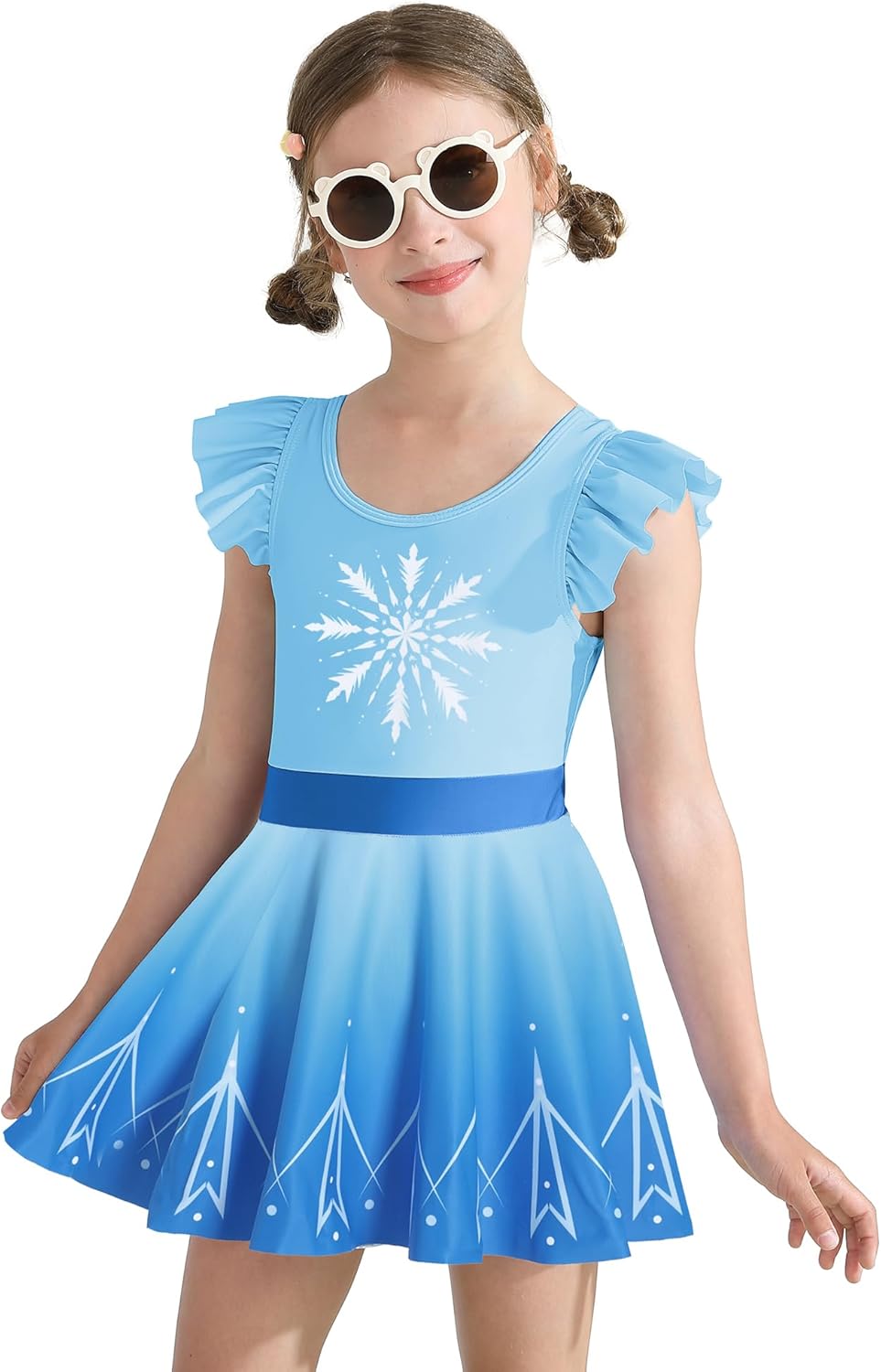 Girls One Piece Swimsuits with Skirt UPF 50+ Floral Bright Bathing Suits for 3-10 Years - Image 2